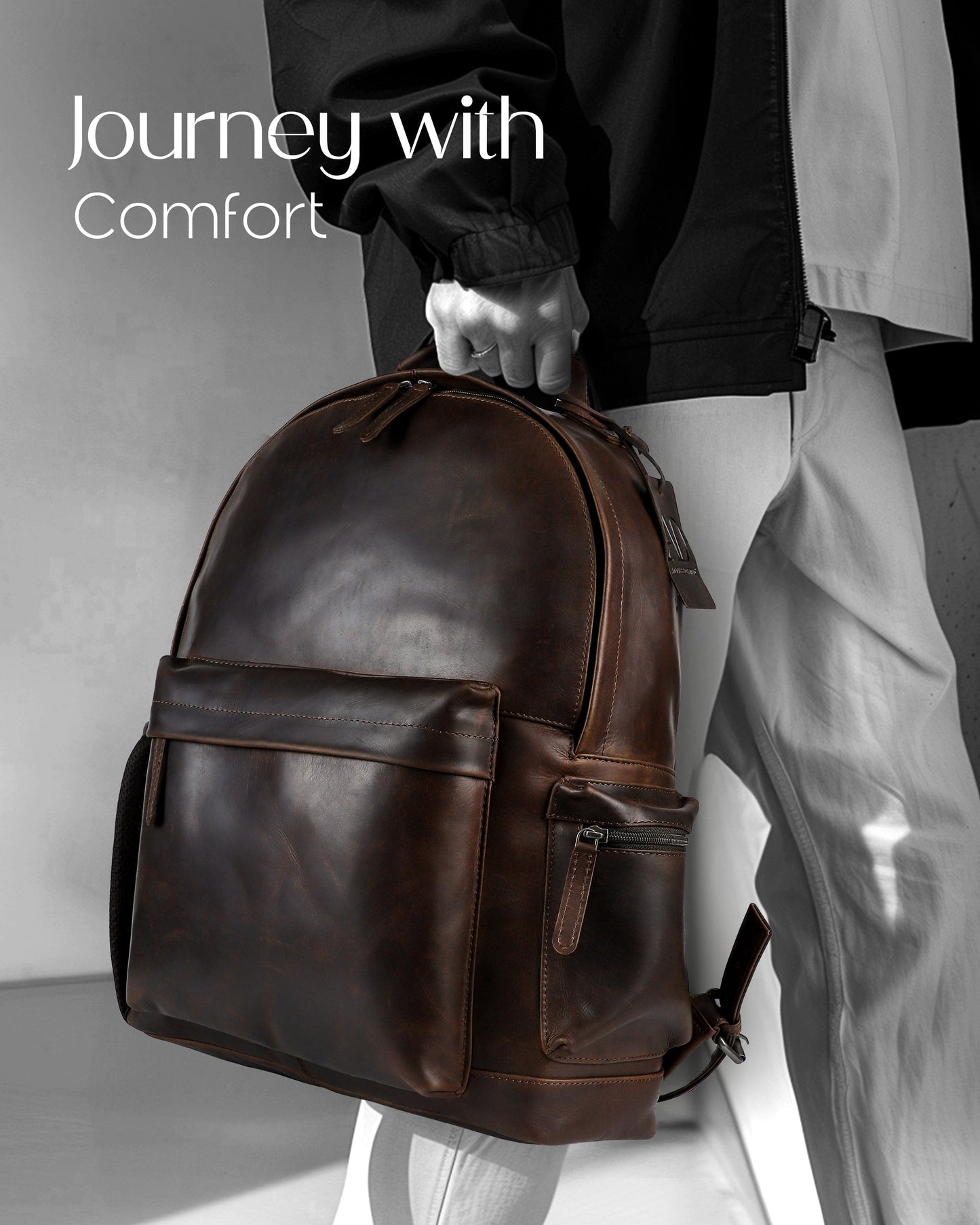 Genuine Leather Laptop Backpack with Anti-Theft Protection