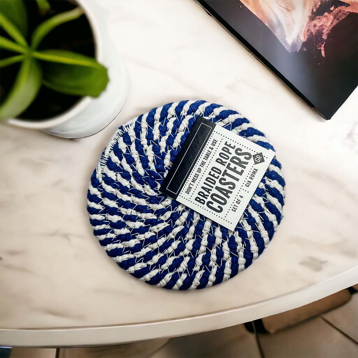 Blue Braided Rope Coasters - Set of 4