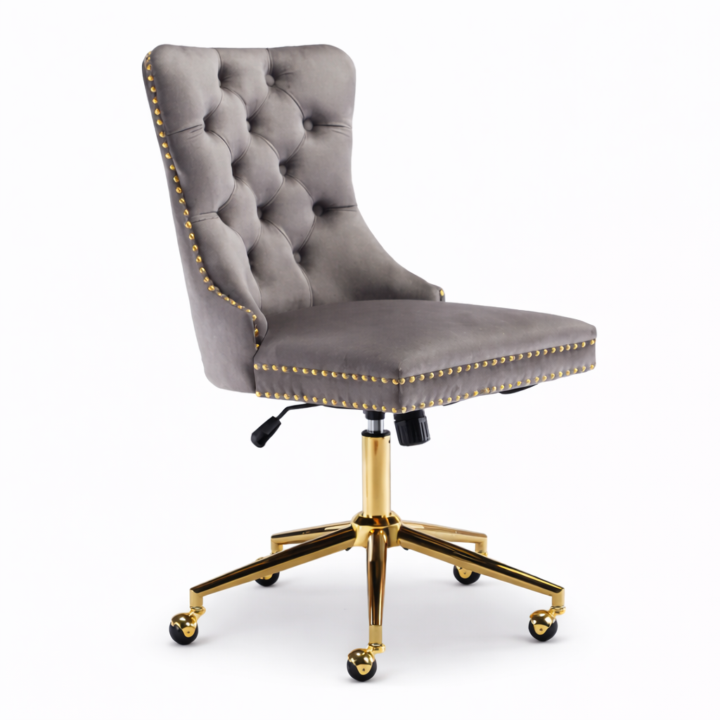 Tufted Velvet Ergonomic Office Chair with Gold Swivel Base
