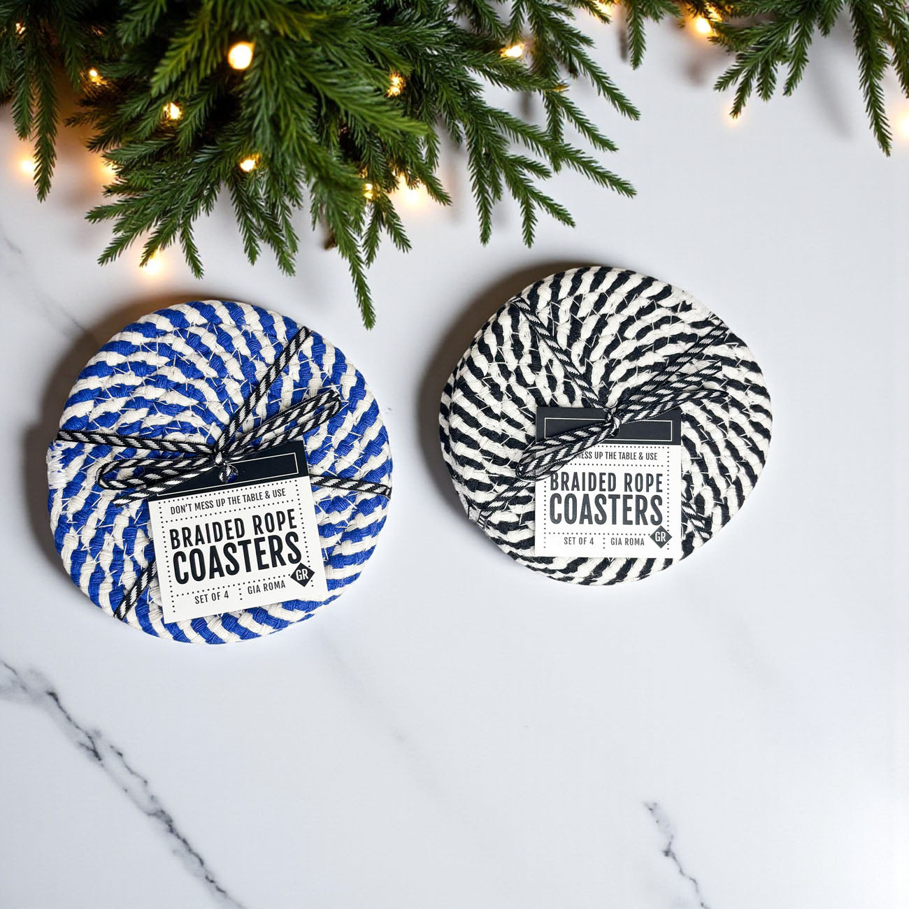 Black & White Braided Rope Coasters Set of 4