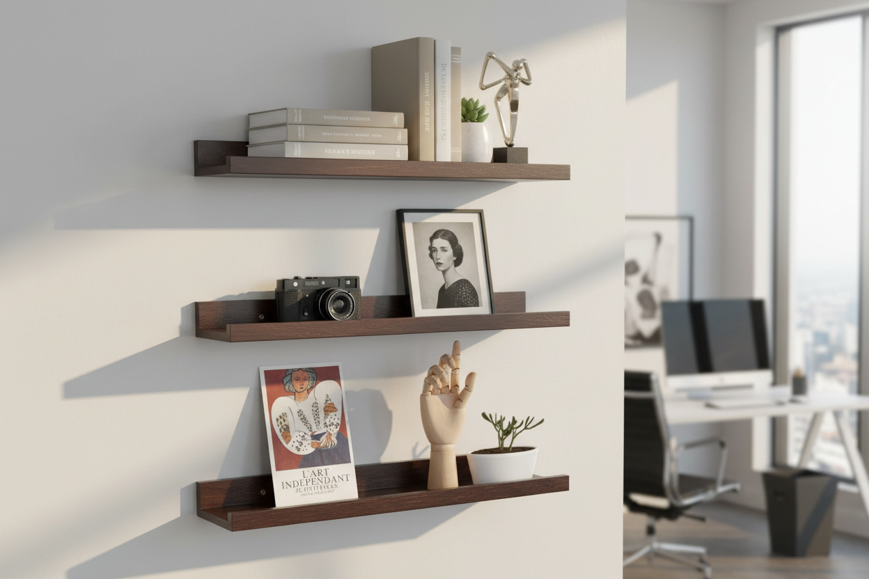 16" Wood Floating Shelves - Office Setting