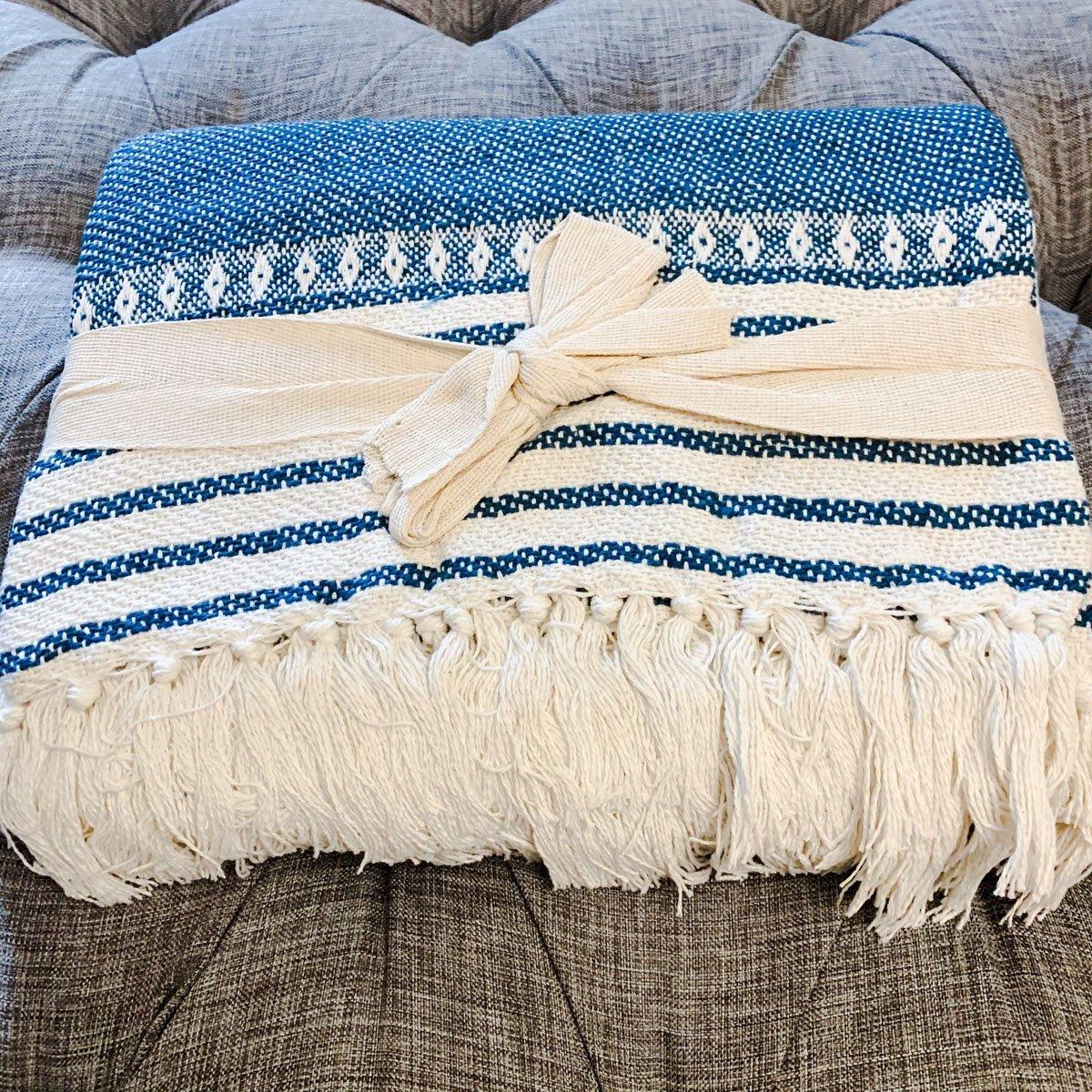 Waverly Woven Throw Blanket - 60x50 Blue & Cream Cotton