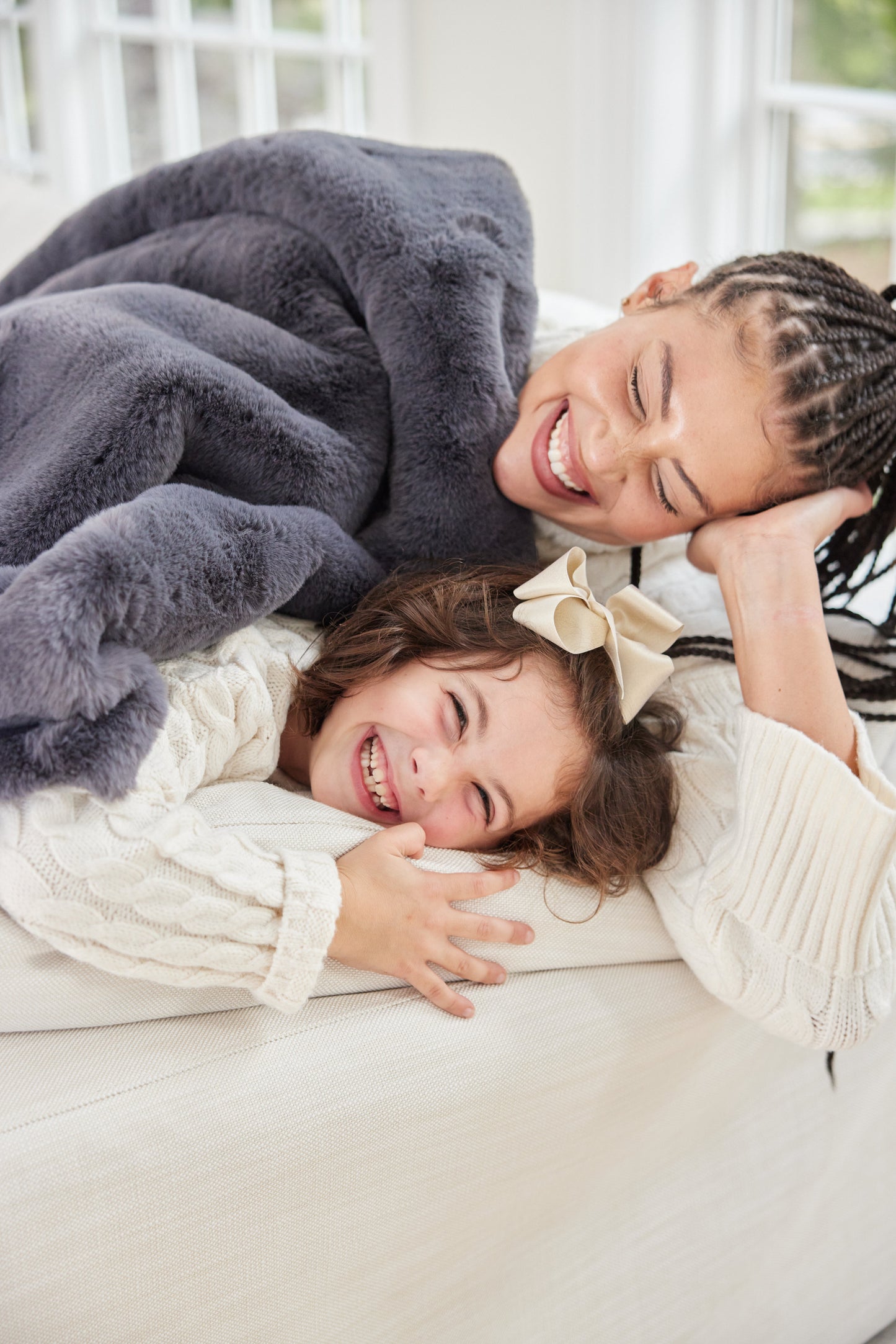 Indoor Faux Fur Blanket with Waterproof Satin Backing