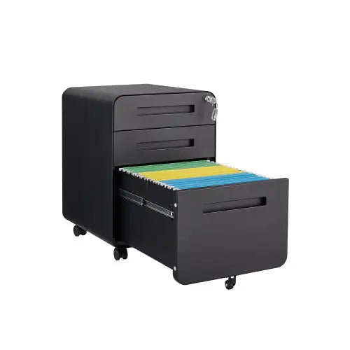 3 Drawer Mobile Filing Cabinet - Lockable Steel File Storage