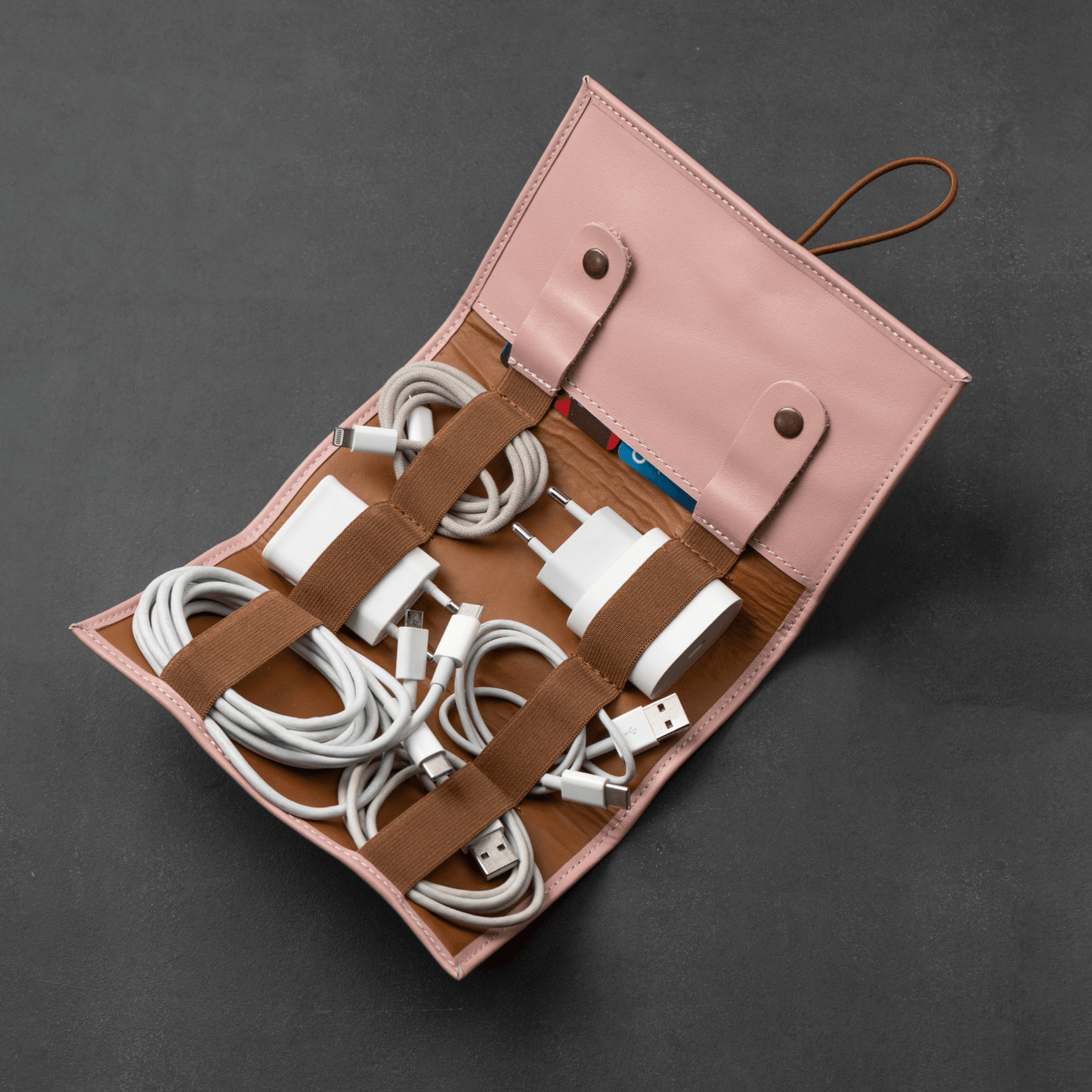 Leather Travel Tech Organizer - Premium Cable & Accessory Case