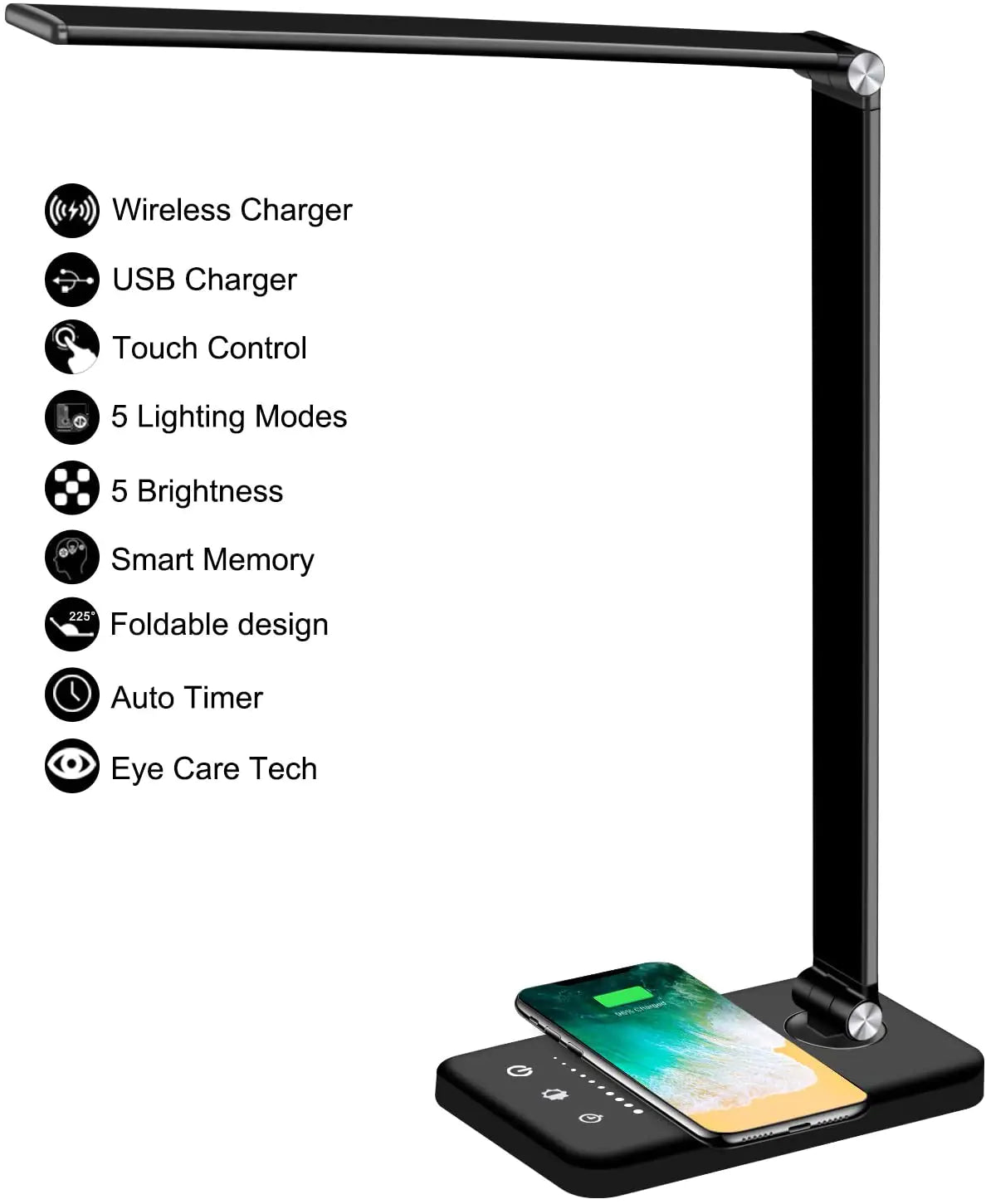 5 Lighting Mode LED Desk Lamp with Wireless Phone Charger