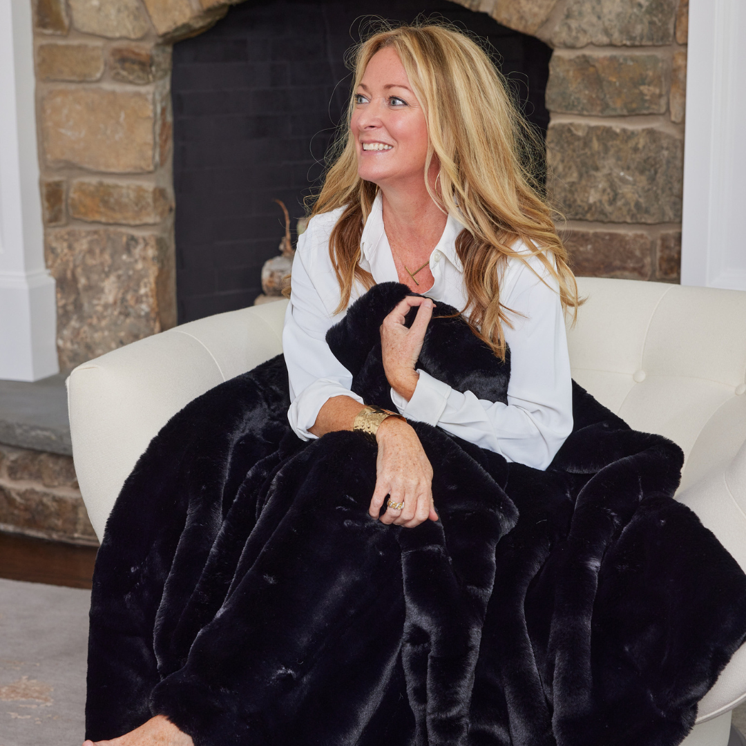 Indoor Faux Fur Blanket with Waterproof Satin Backing