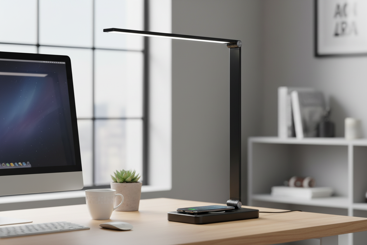 5 Lighting Mode LED Desk Lamp with Wireless Phone Charger - Modern Office