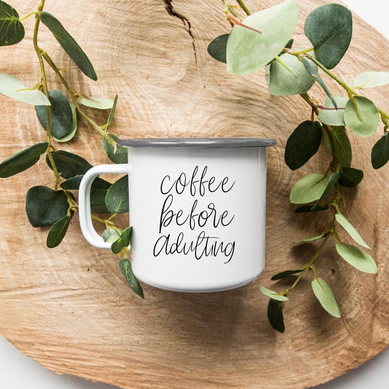 Coffee Before Adulting 18oz Metal Campfire Mug