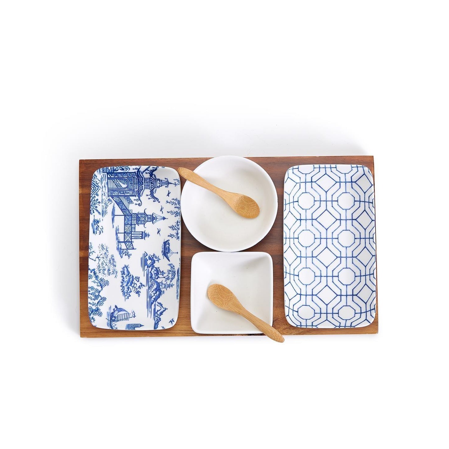 Chinoiserie Tapas Serving Set - 7 Piece Blue & White Porcelain