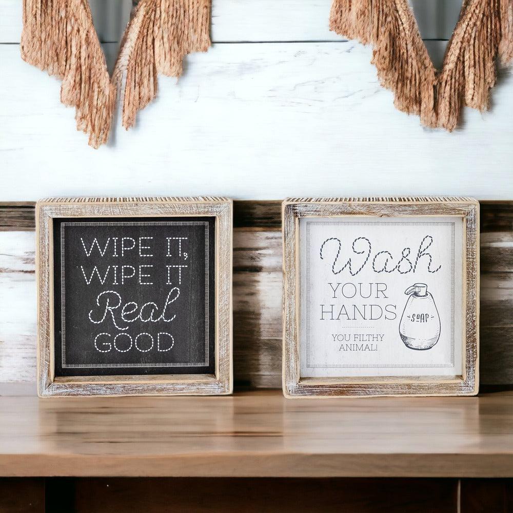 Wipe It Real Good Double-Sided Bathroom Sign - 7x7" Framed