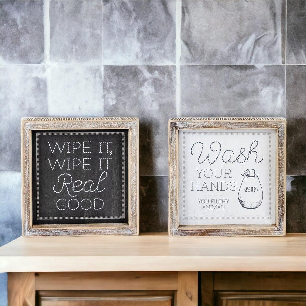 Wipe It Real Good Double-Sided Bathroom Sign - 7x7" Framed
