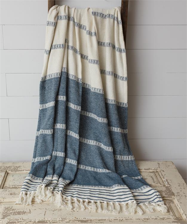 Waverly Woven Throw Blanket - 60x50 Blue & Cream Cotton