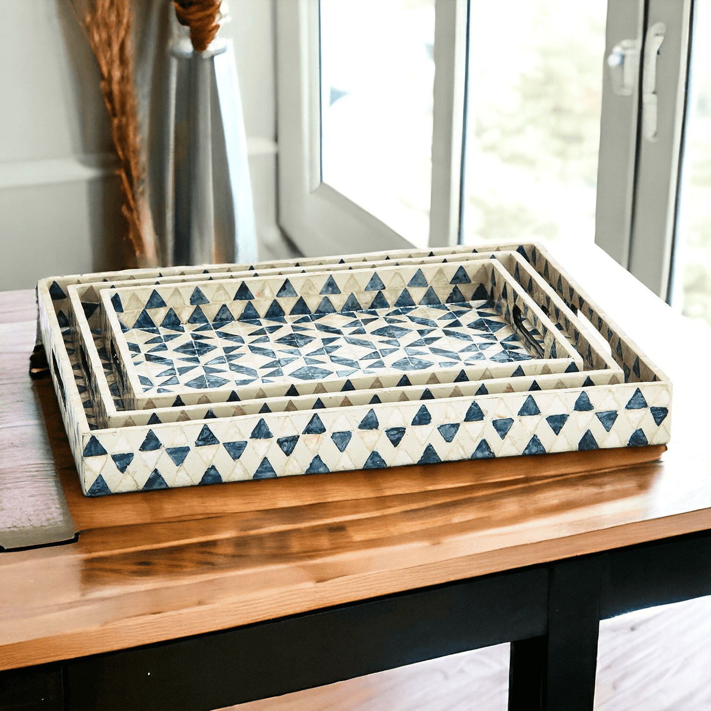 Daphne Pearl Trays - Mother of Pearl Geometric Serving Trays