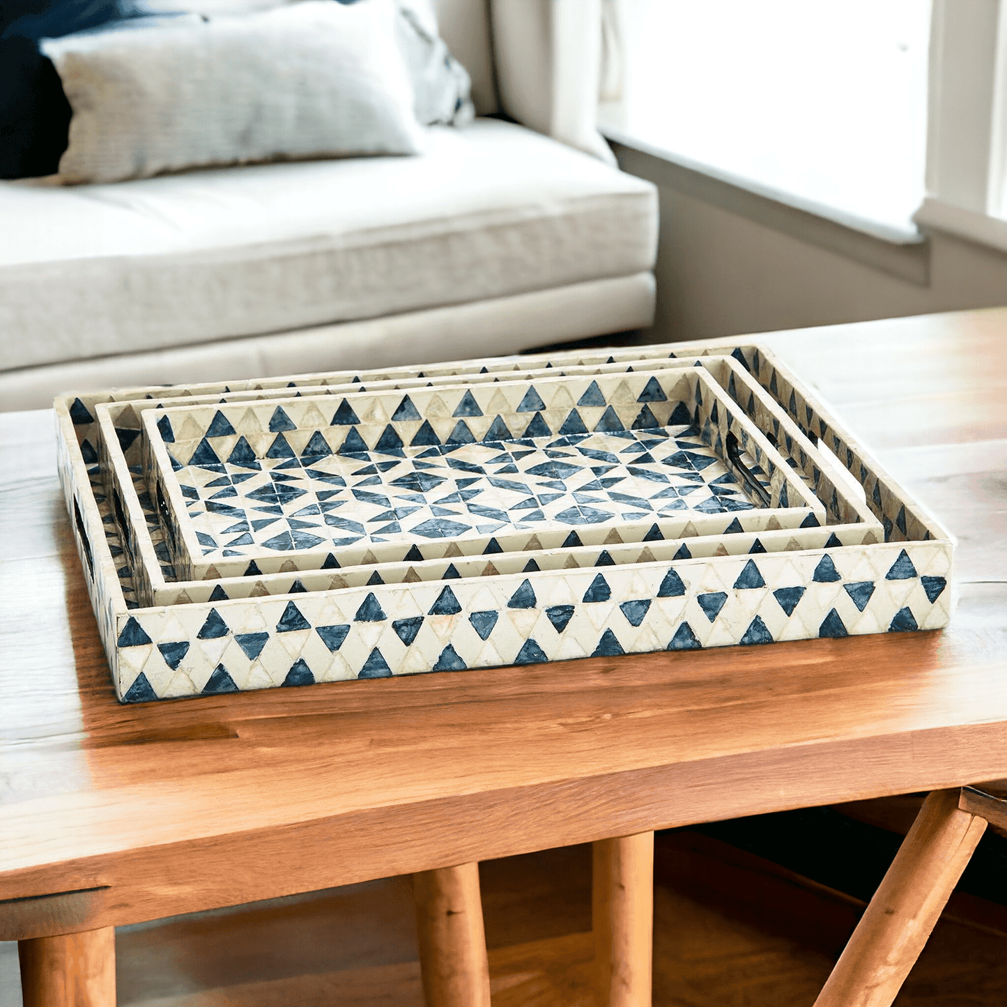 Daphne Pearl Trays - Mother of Pearl Geometric Serving Trays