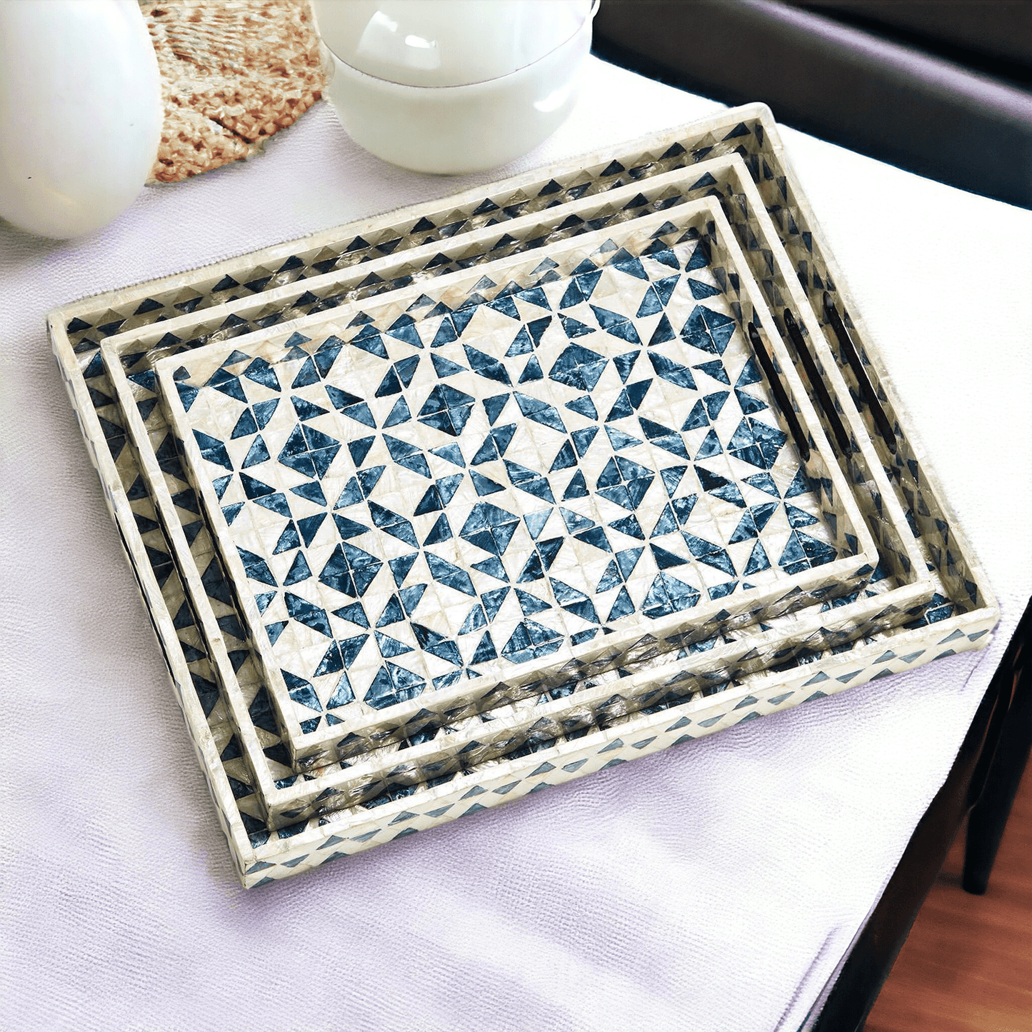 Daphne Pearl Trays - Mother of Pearl Geometric Serving Trays