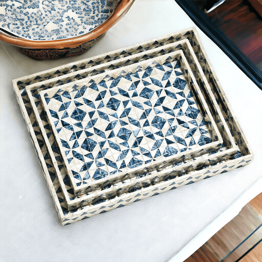 Daphne Pearl Trays - Mother of Pearl Geometric Serving Trays