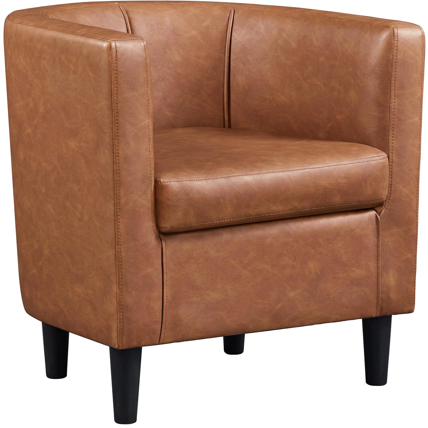 PU Leather Barrel Chair - Modern Accent Chair, Brown