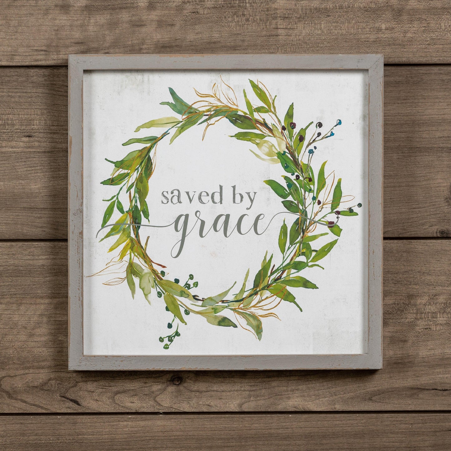 Saved By Grace Wooden Sign - 12x12" Rustic Farmhouse Decor
