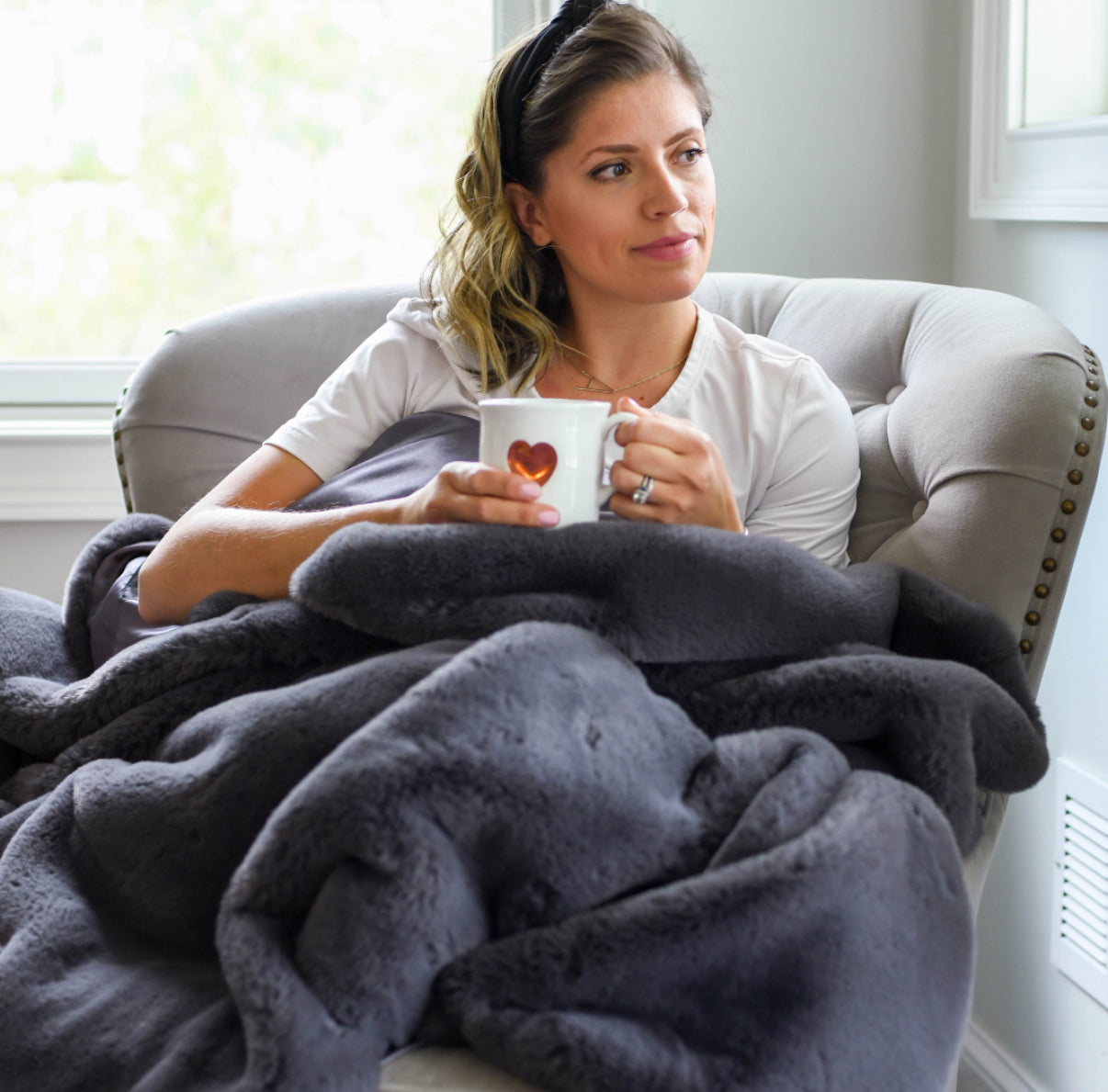 Indoor Faux Fur Blanket with Waterproof Satin Backing