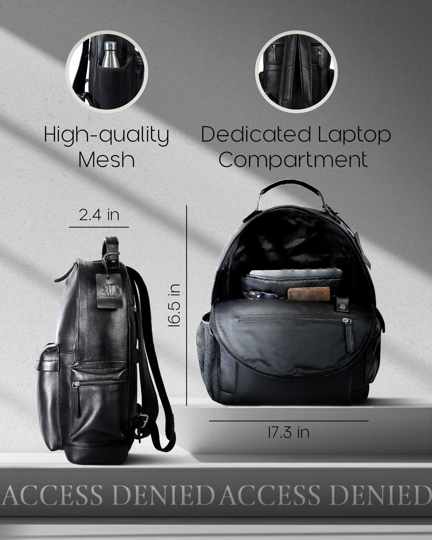 Genuine Leather Laptop Backpack with Anti-Theft Protection