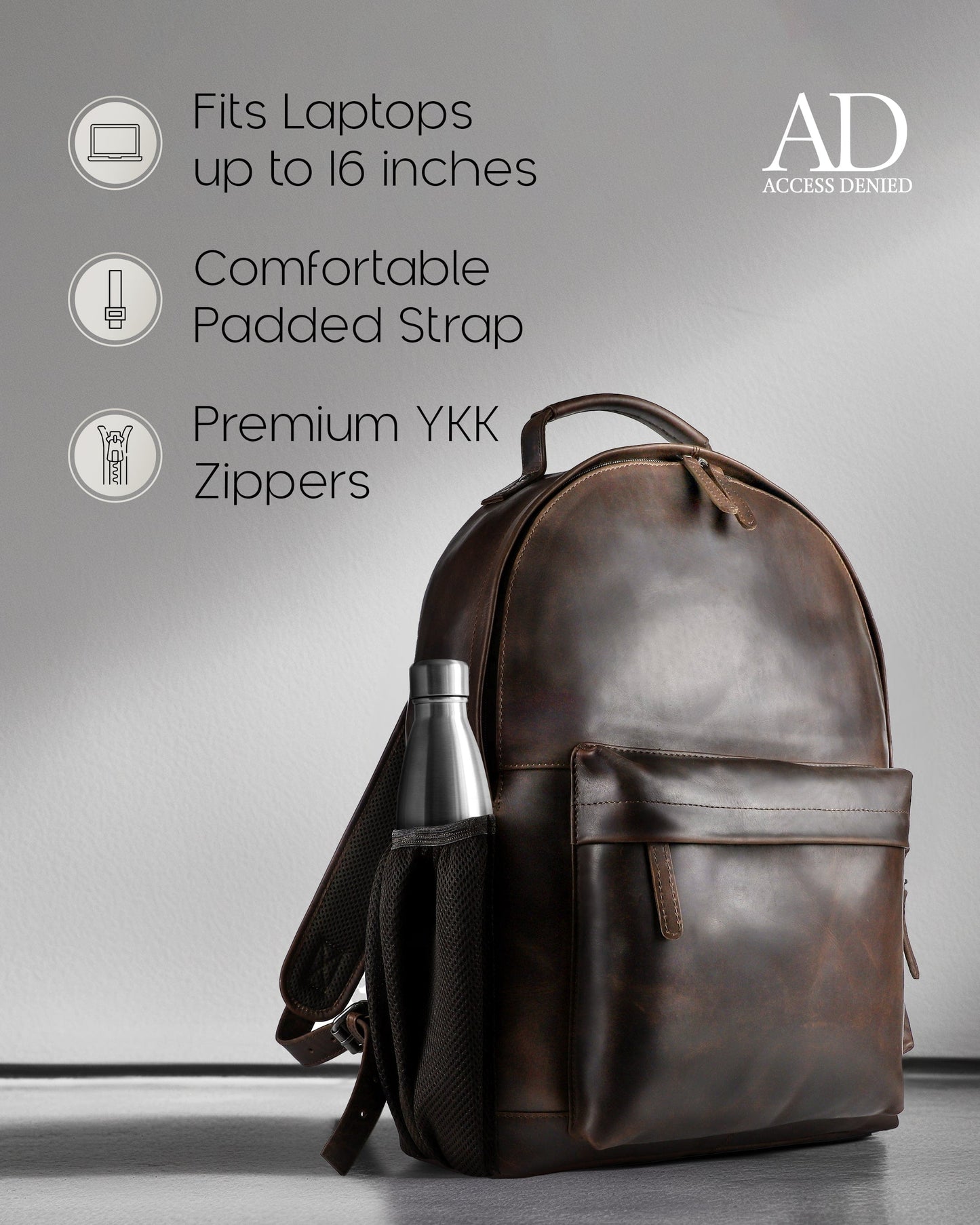 Genuine Leather Laptop Backpack with Anti-Theft Protection