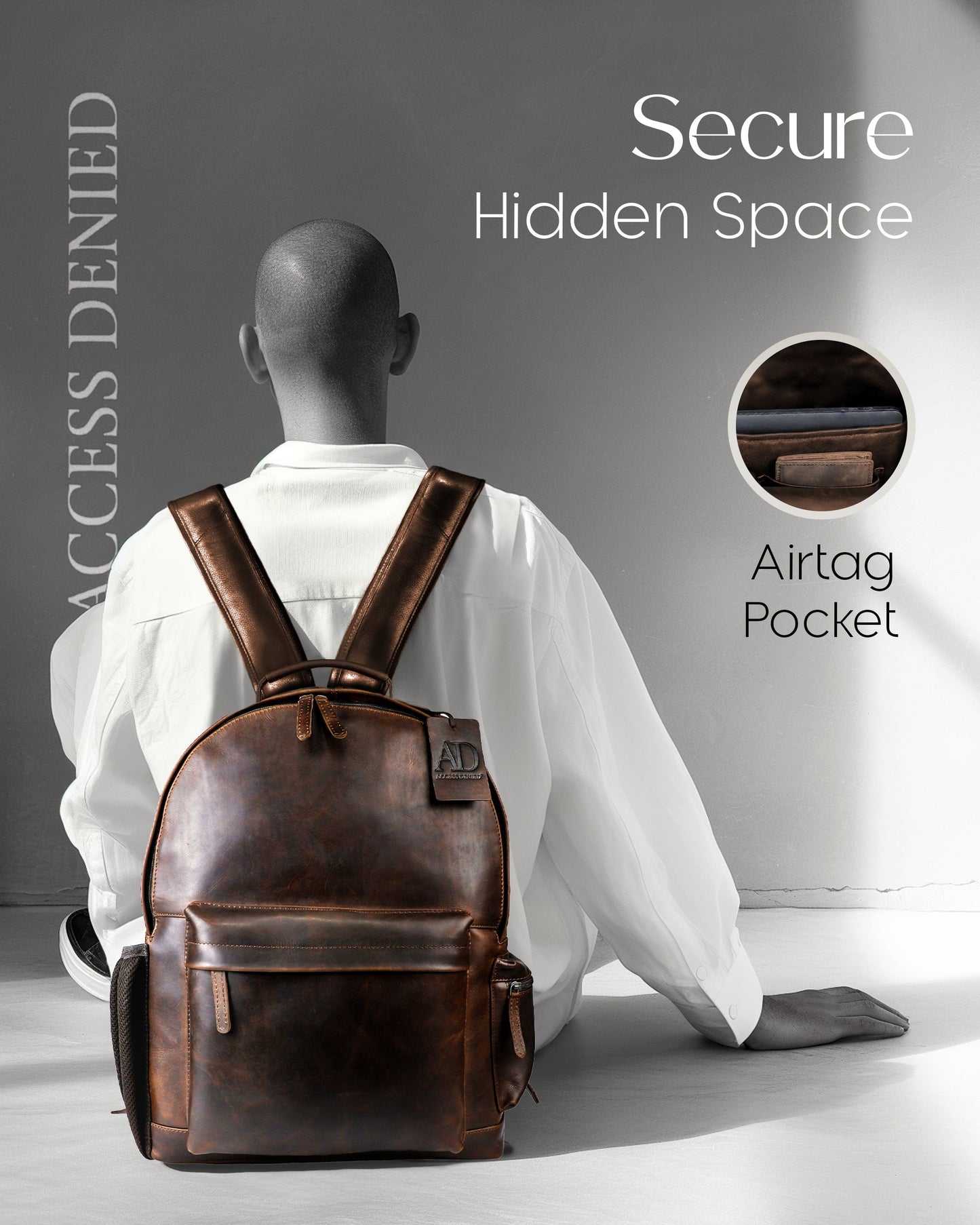 Genuine Leather Laptop Backpack with Anti-Theft Protection