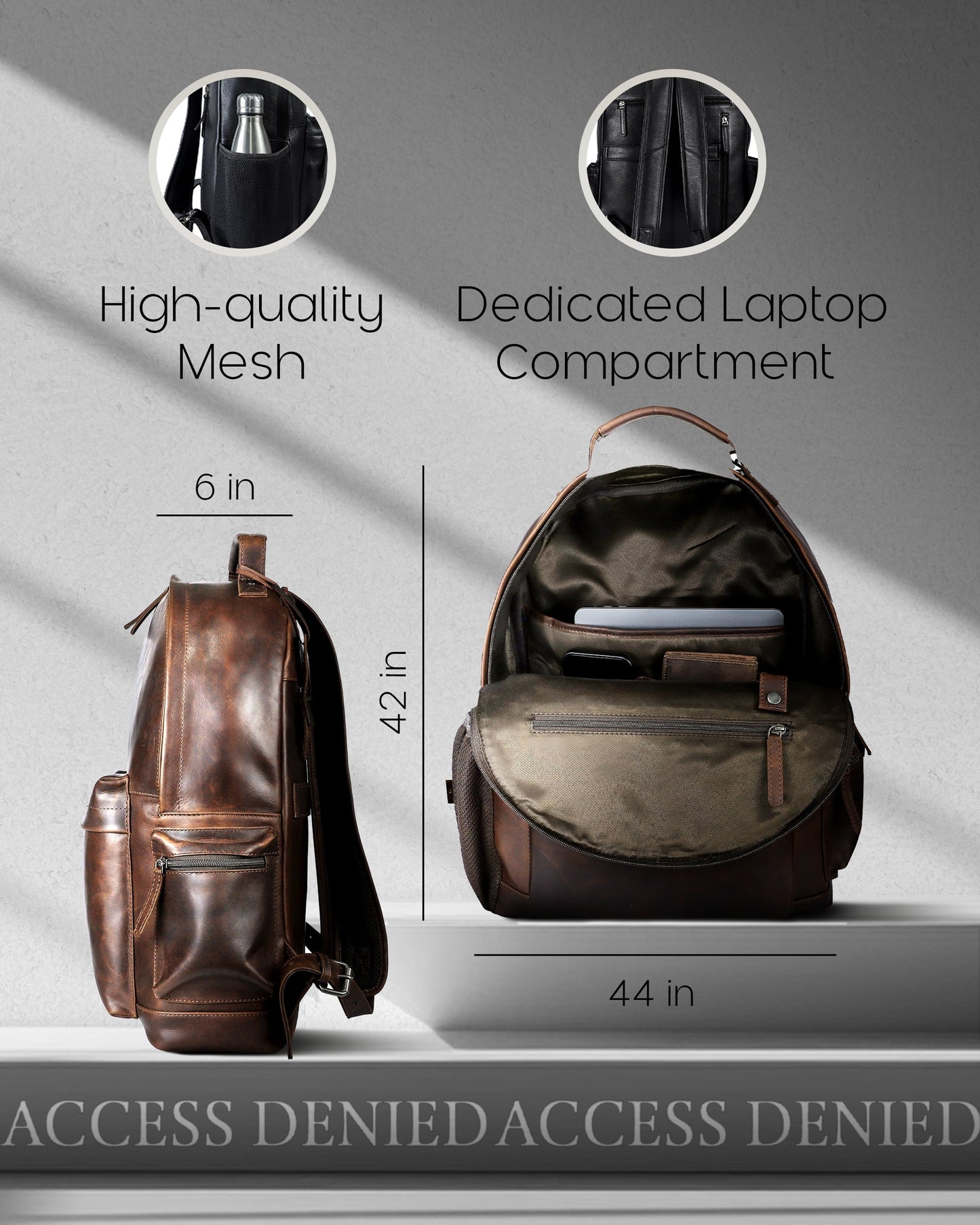 Genuine Leather Laptop Backpack with Anti-Theft Protection