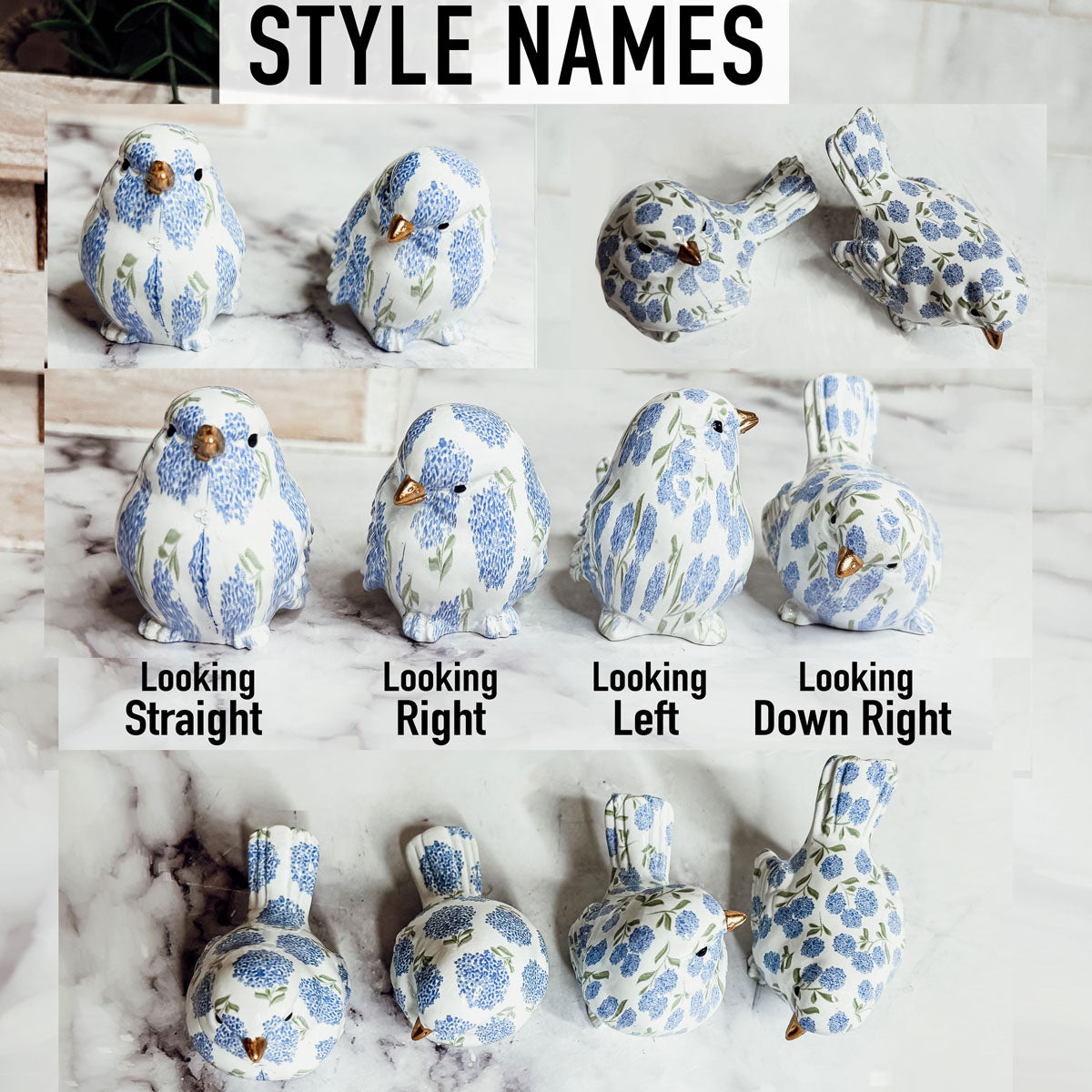 Blue Hydrangea Decorative Resin Bird