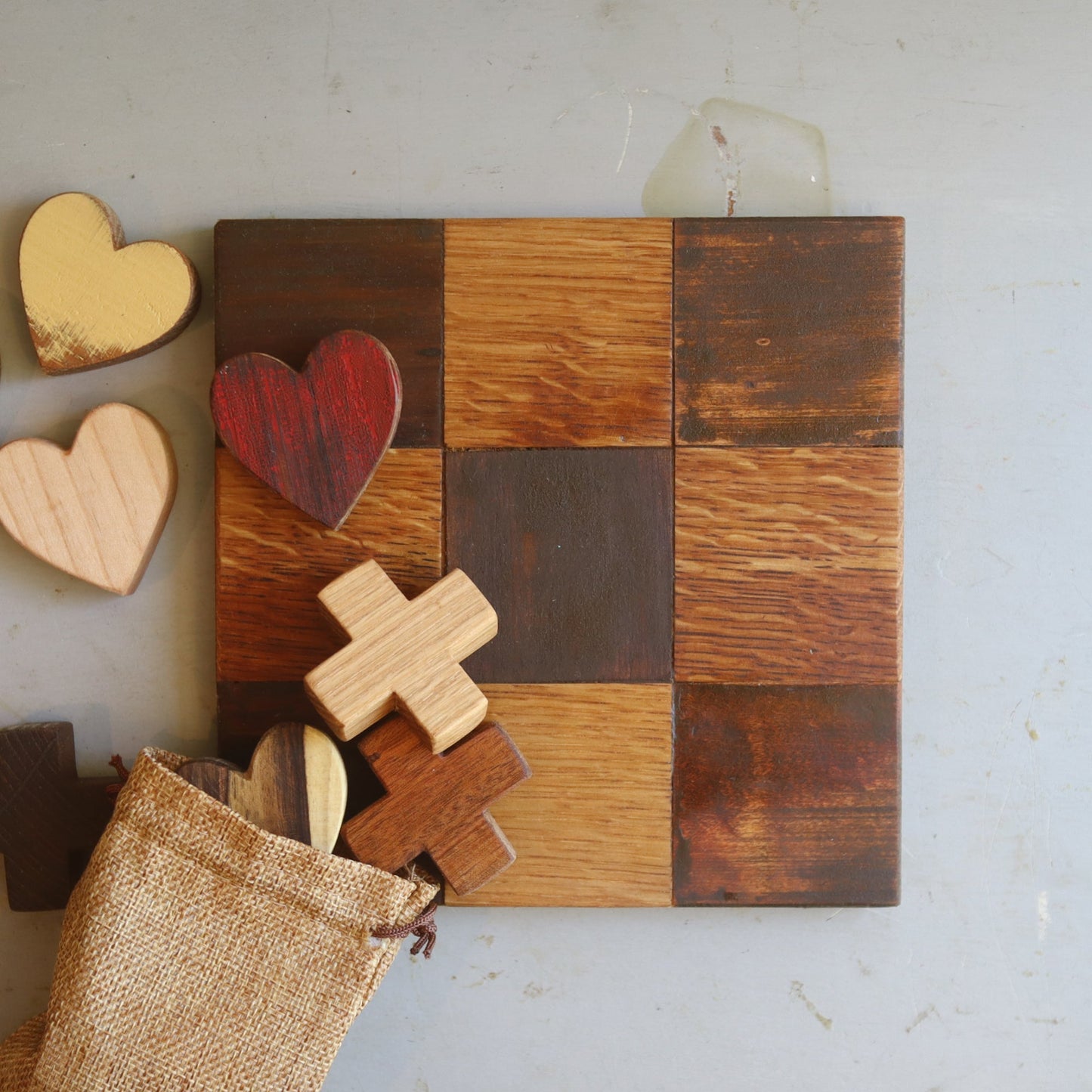 Tic-Tac-Toe Heart Game - Handmade Reclaimed Wood - 7.5" Board
