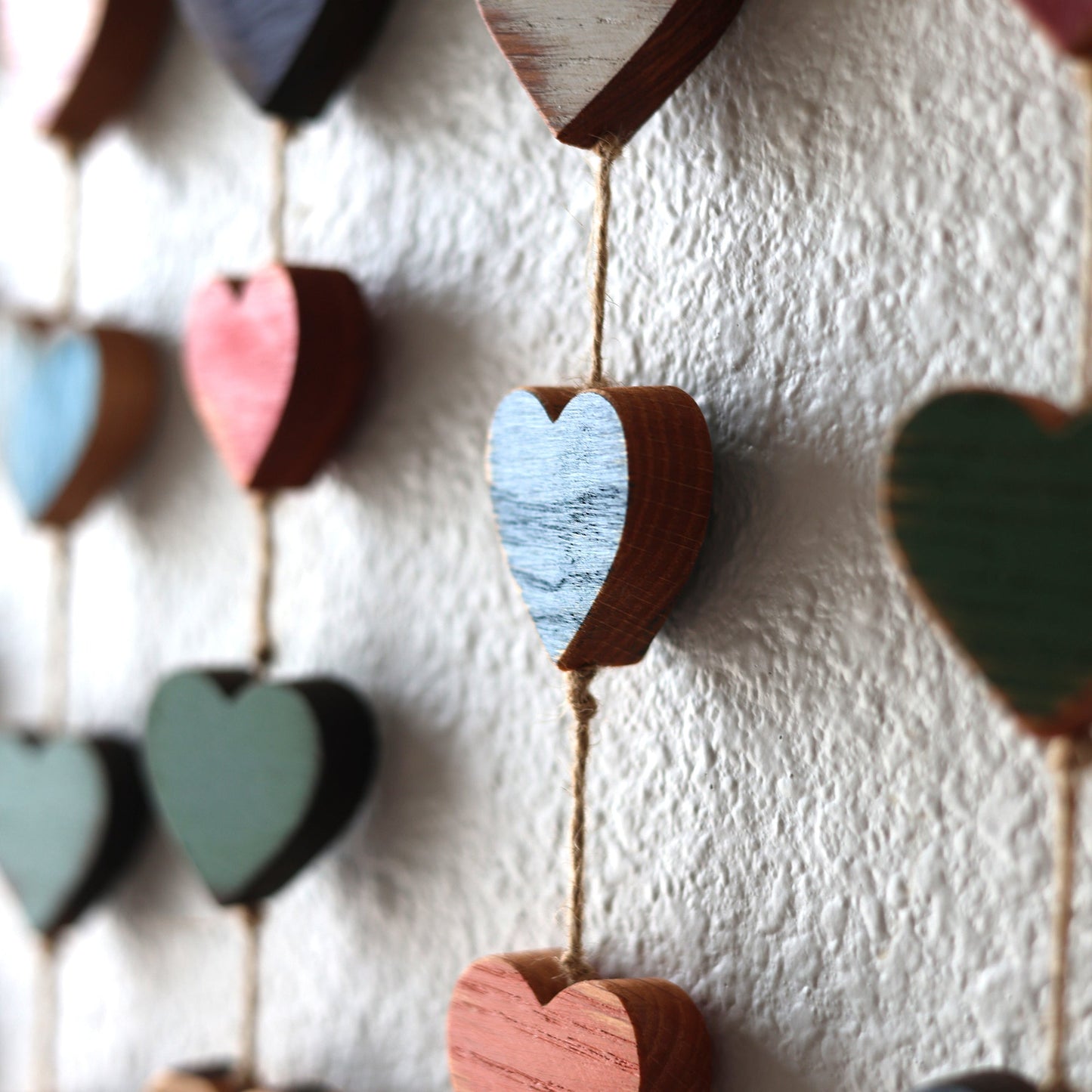 Heartstrings - 9 Handmade Wooden Hearts on String