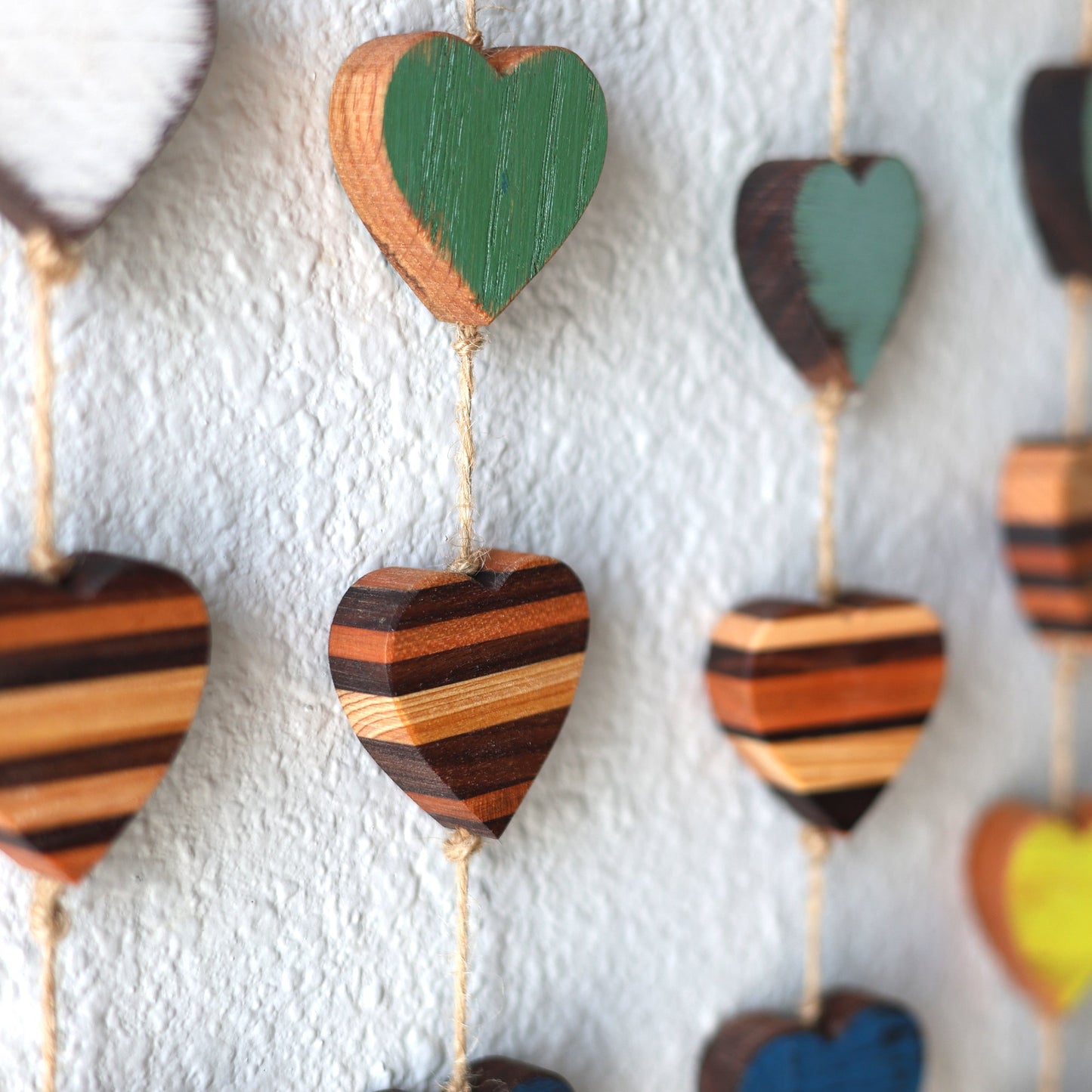 Heartstrings - 9 Handmade Wooden Hearts on String