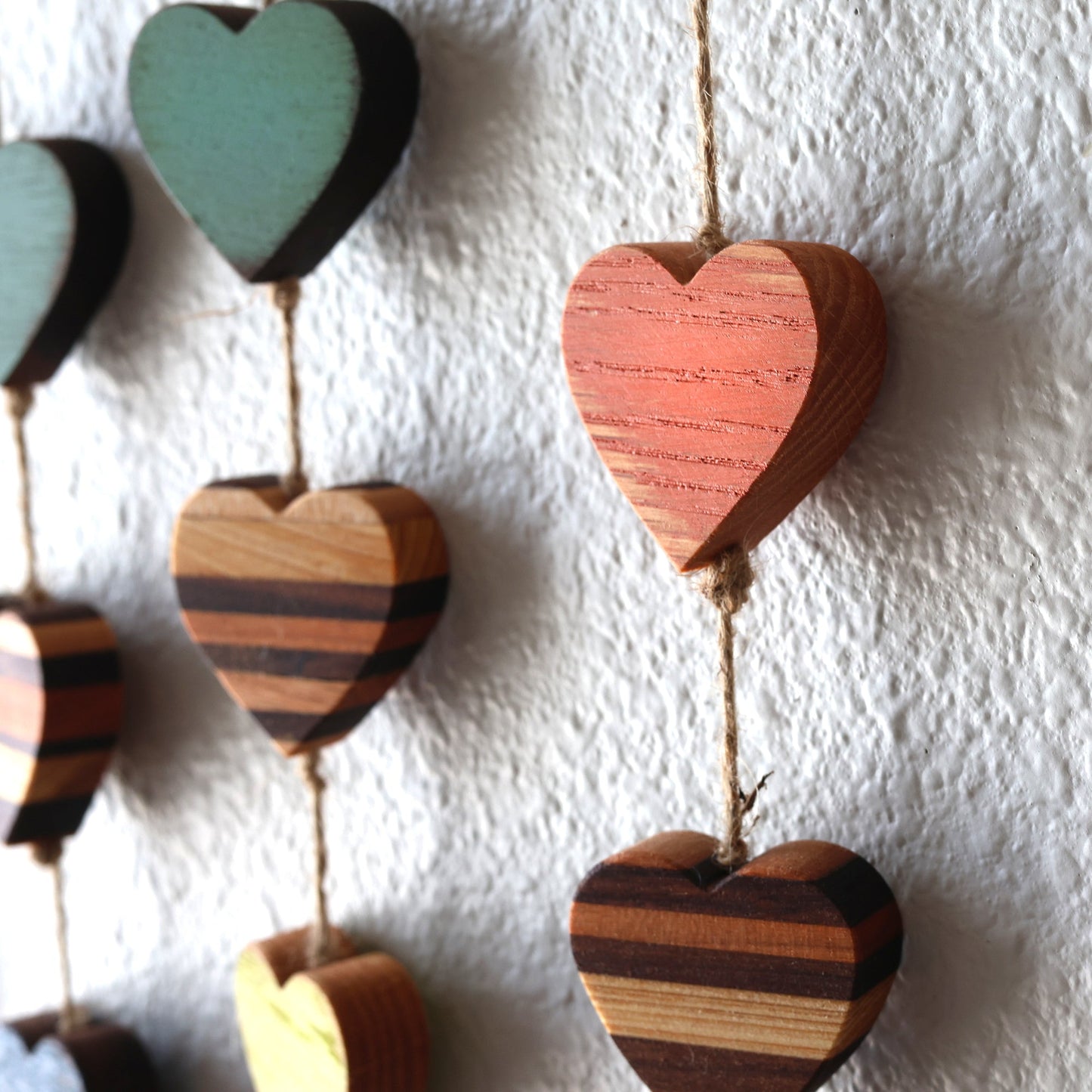 Heartstrings - 9 Handmade Wooden Hearts on String
