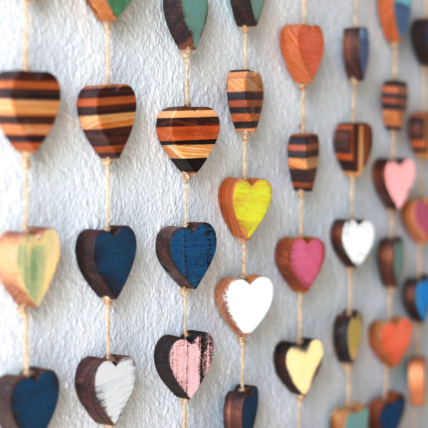 Heartstrings - 9 Handmade Wooden Hearts on String