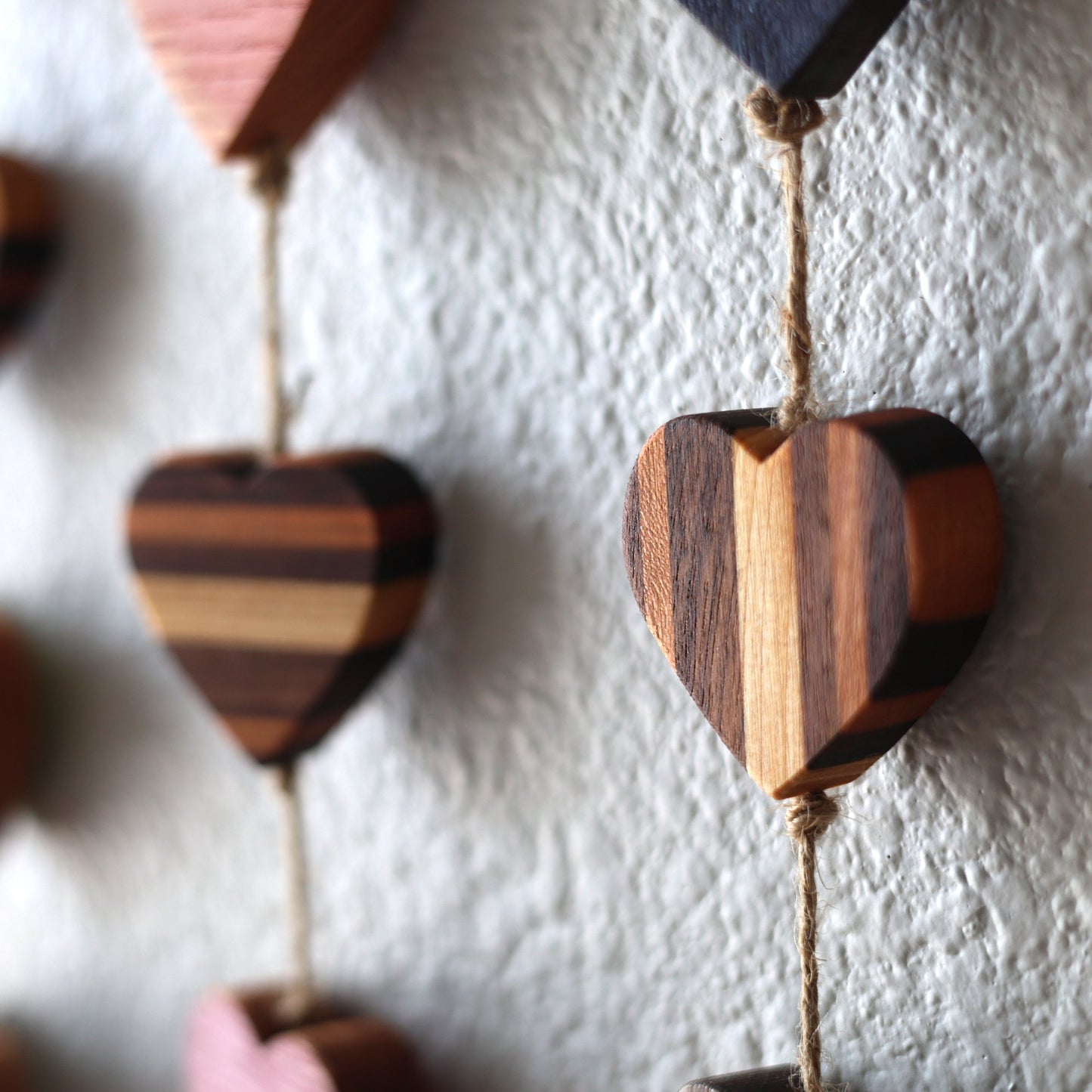 Heartstrings - 9 Handmade Wooden Hearts on String