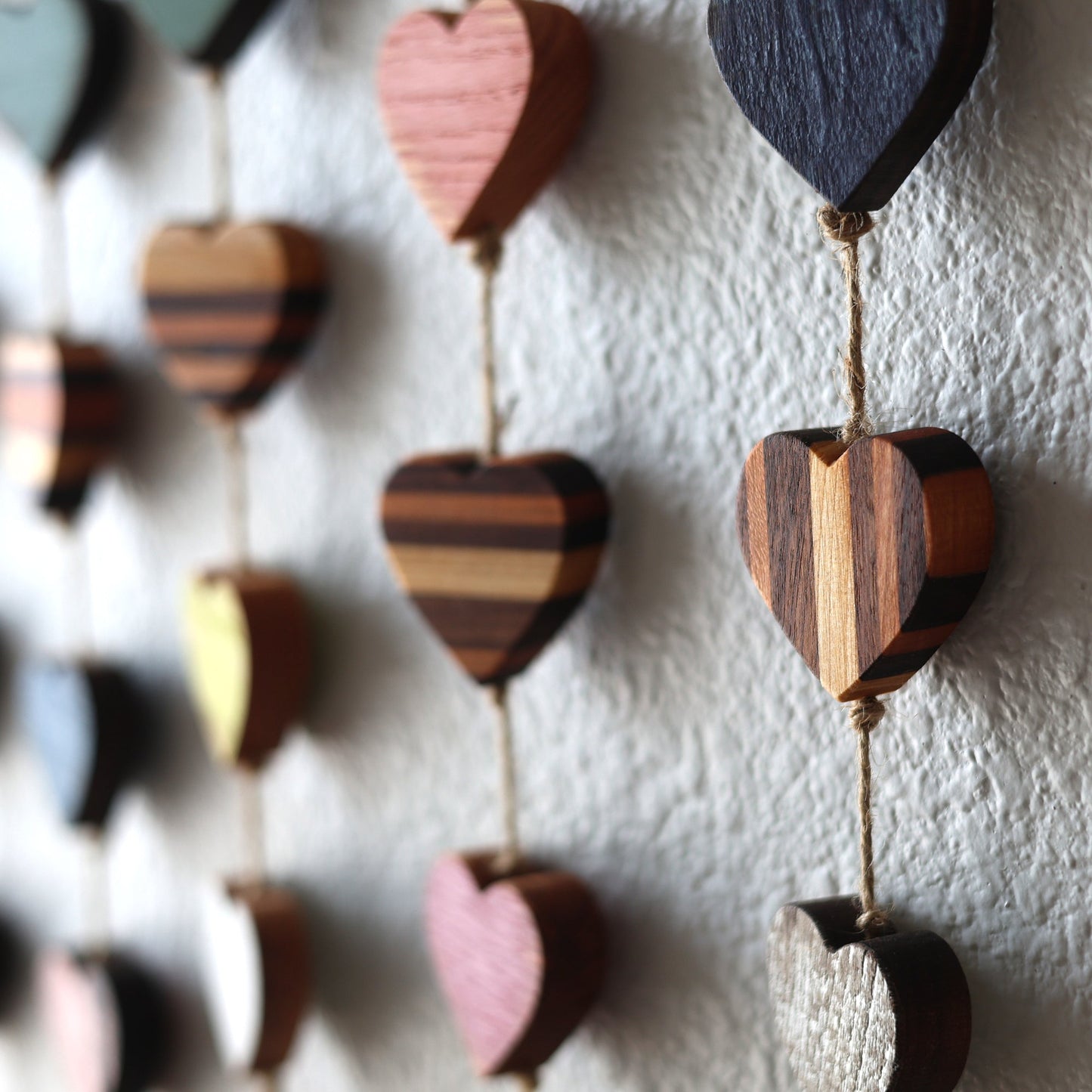 Heartstrings - 9 Handmade Wooden Hearts on String