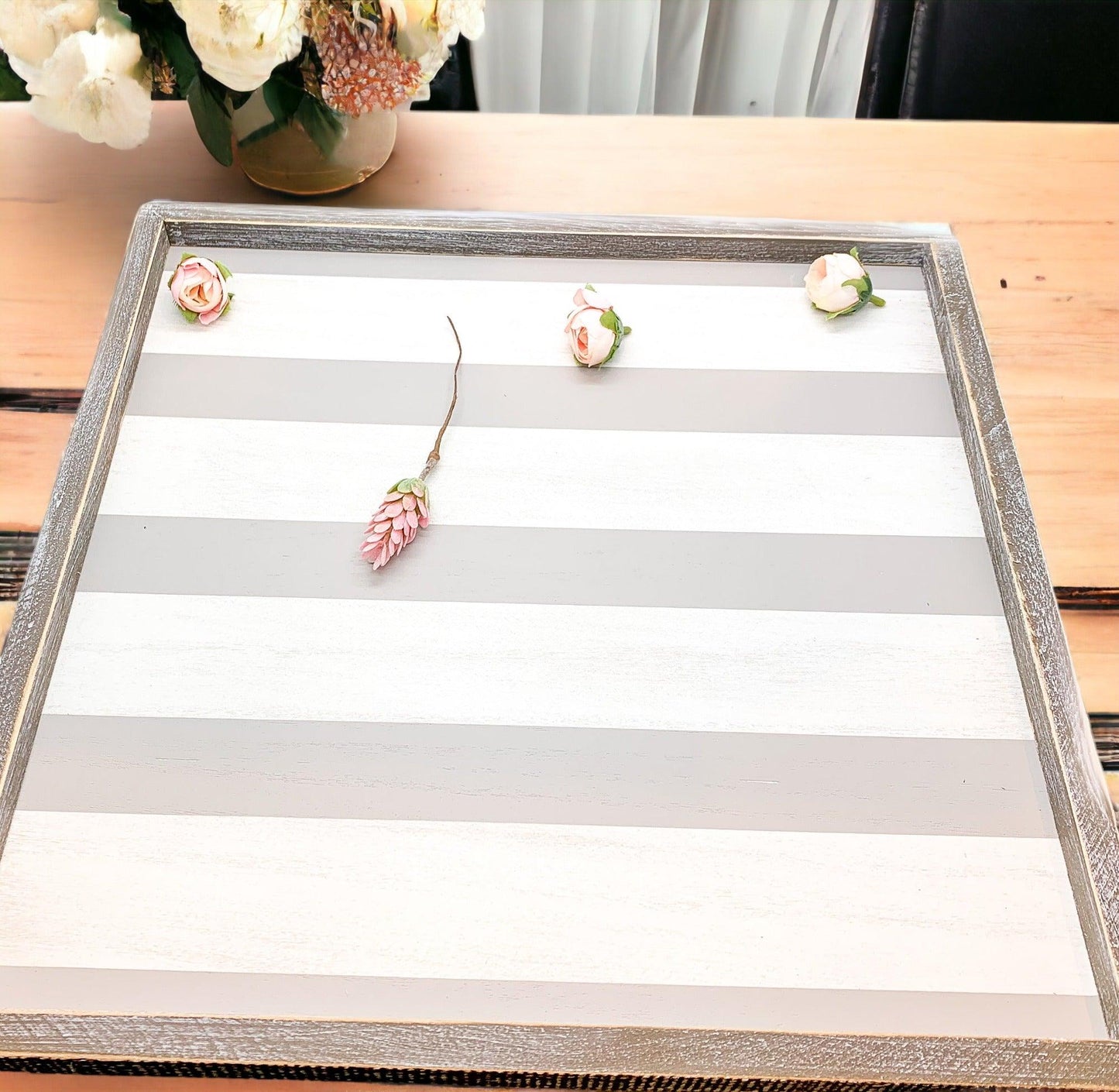 Everything Tray - Striped Wooden Charger 15x15"