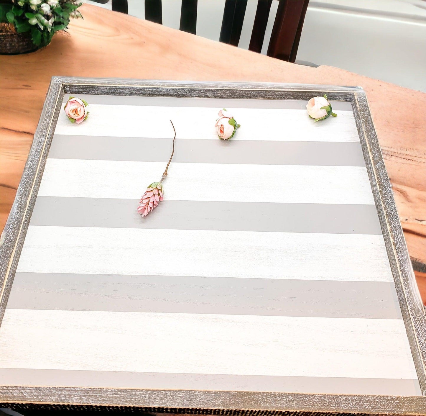 Everything Tray - Striped Wooden Charger 15x15"
