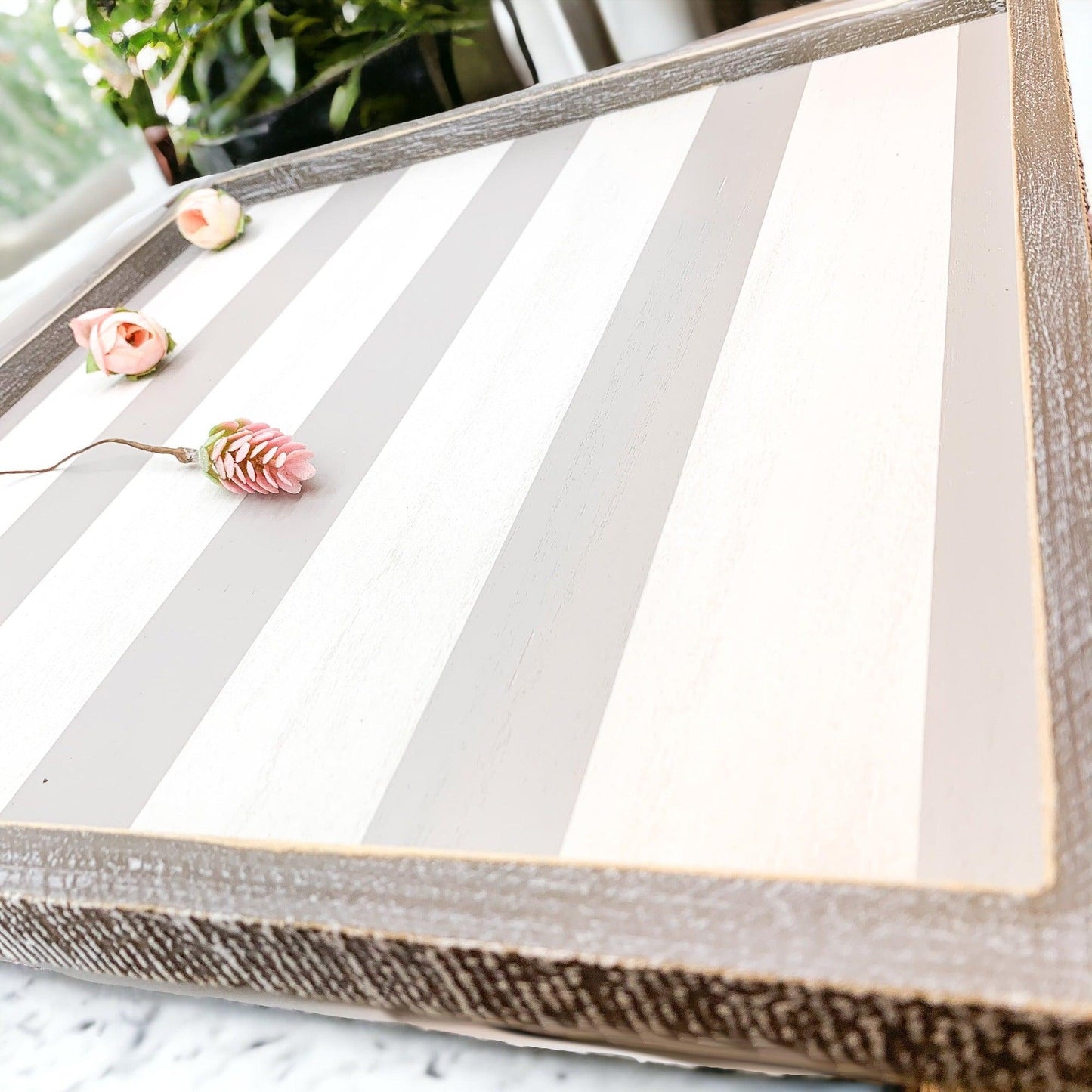 Everything Tray - Striped Wooden Charger 15x15"