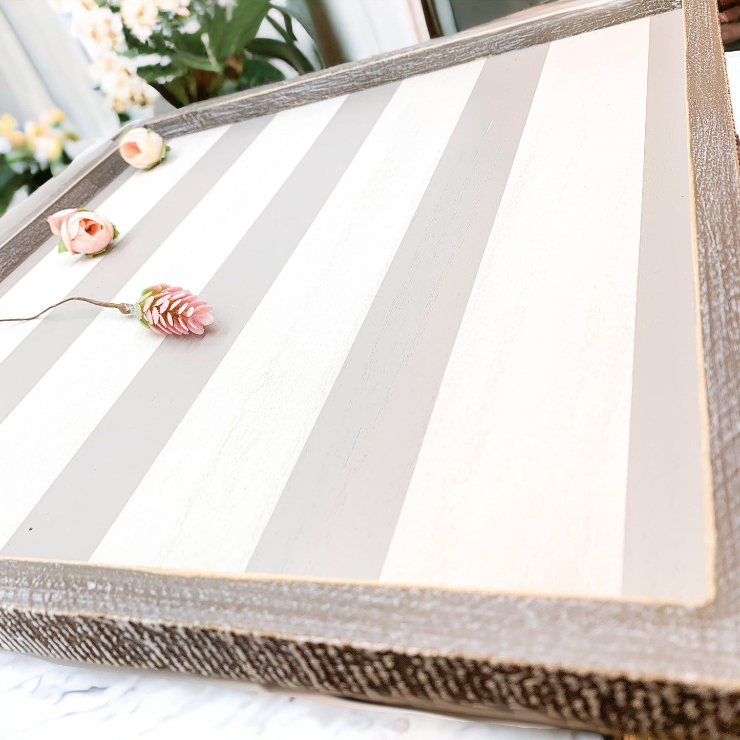 Everything Tray - Striped Wooden Charger 15x15"