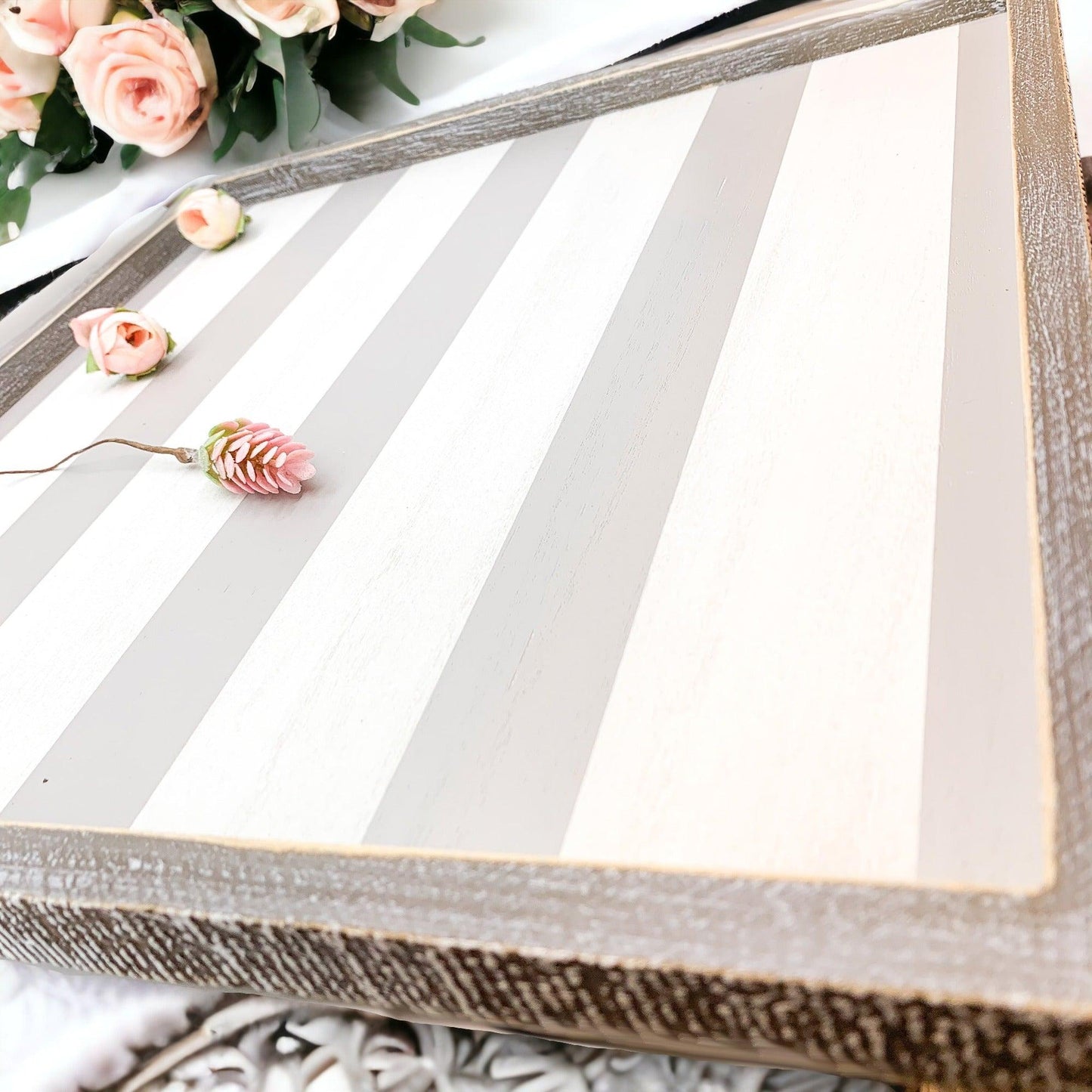 Everything Tray - Striped Wooden Charger 15x15"