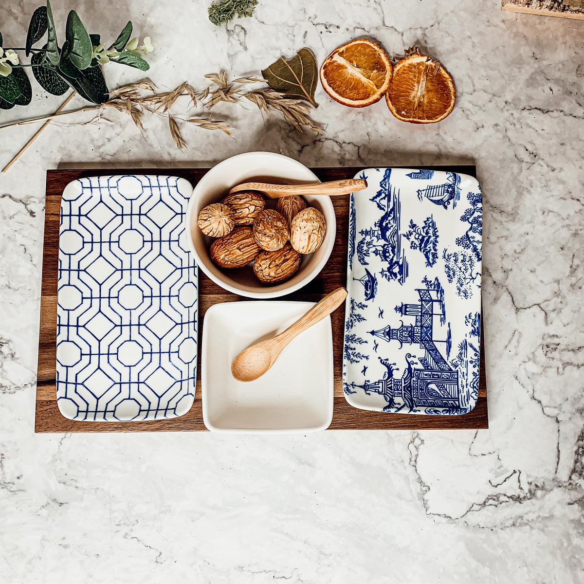 Chinoiserie Tapas Serving Set - 7 Piece Blue & White Porcelain