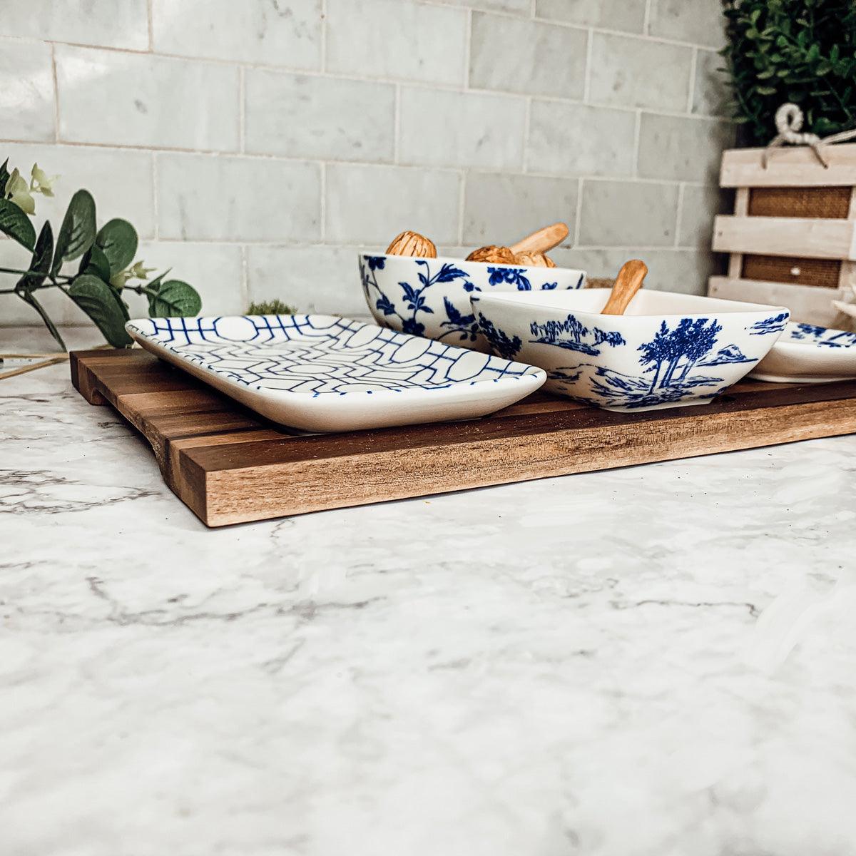 Chinoiserie Tapas Serving Set - 7 Piece Blue & White Porcelain