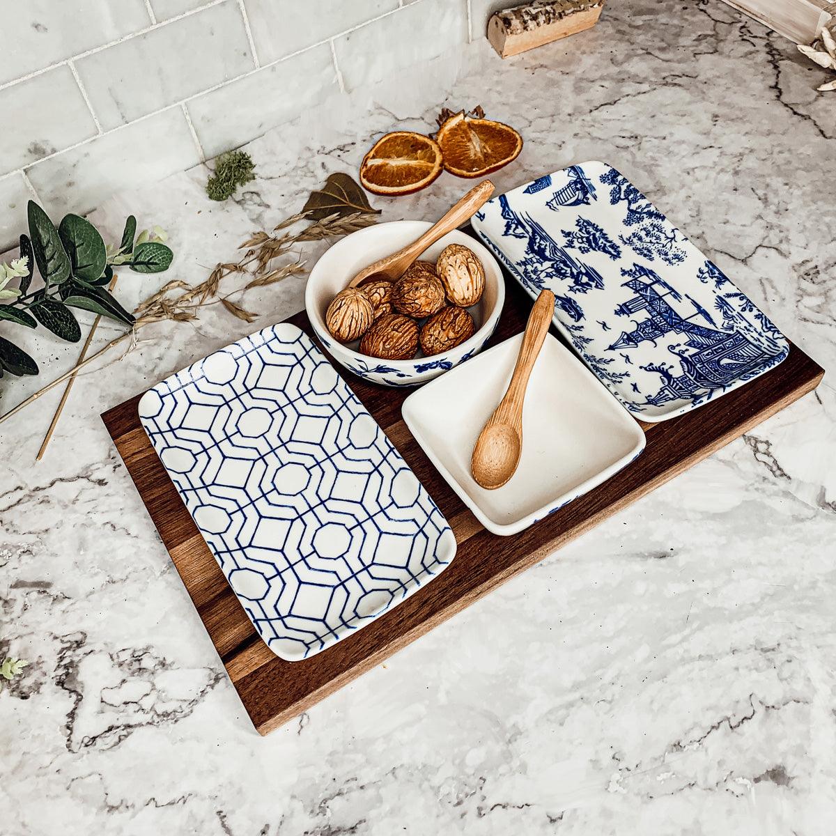 Chinoiserie Tapas Serving Set - 7 Piece Blue & White Porcelain