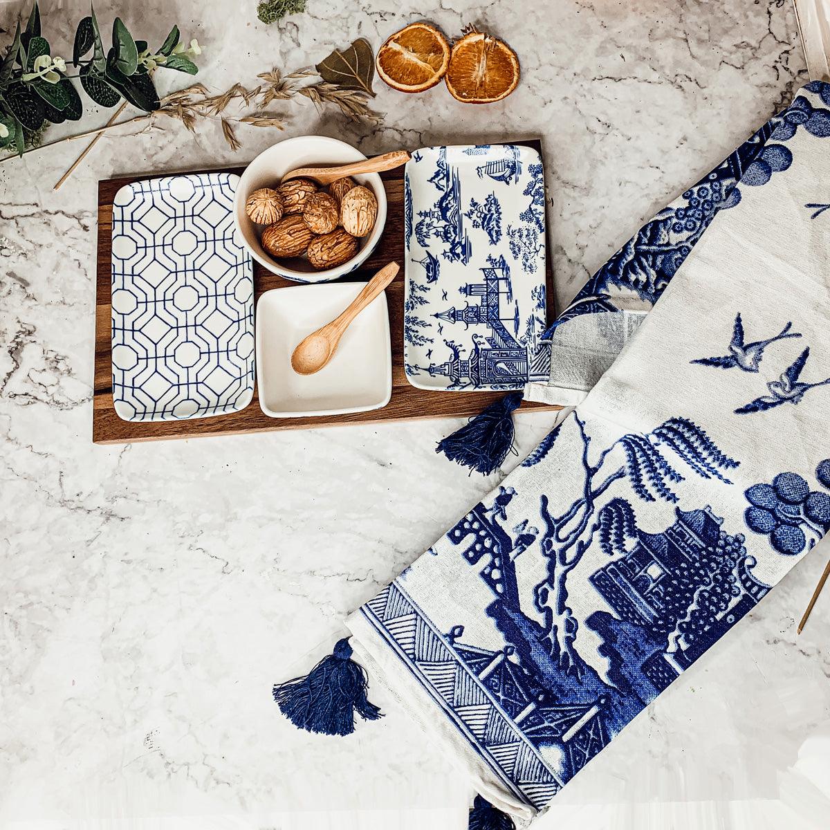 Chinoiserie Tapas Serving Set - 7 Piece Blue & White Porcelain