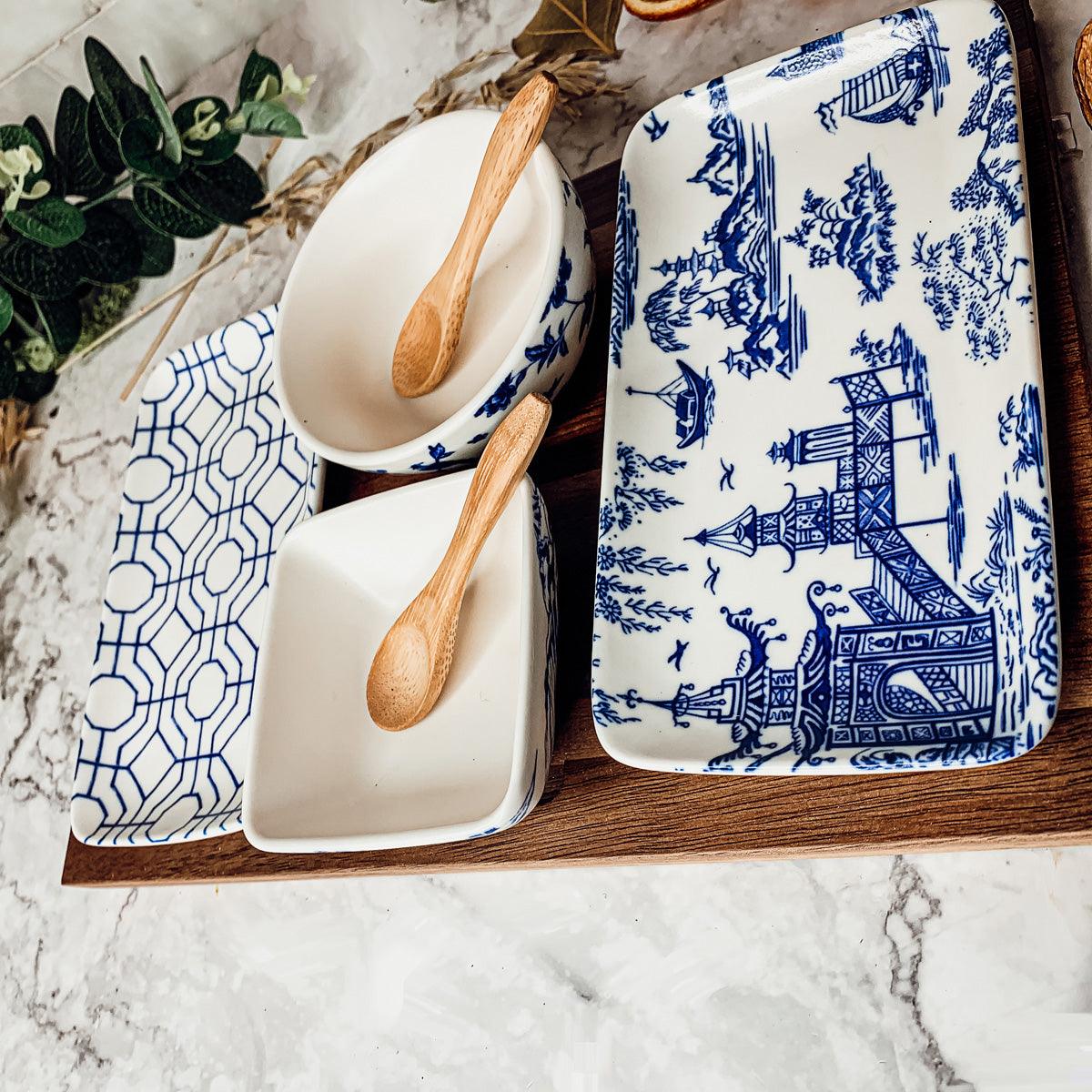 Chinoiserie Tapas Serving Set - 7 Piece Blue & White Porcelain