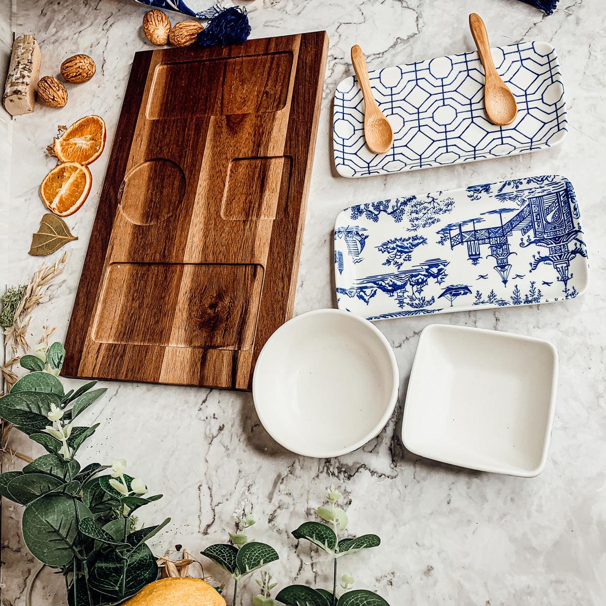 Chinoiserie Tapas Serving Set - 7 Piece Blue & White Porcelain