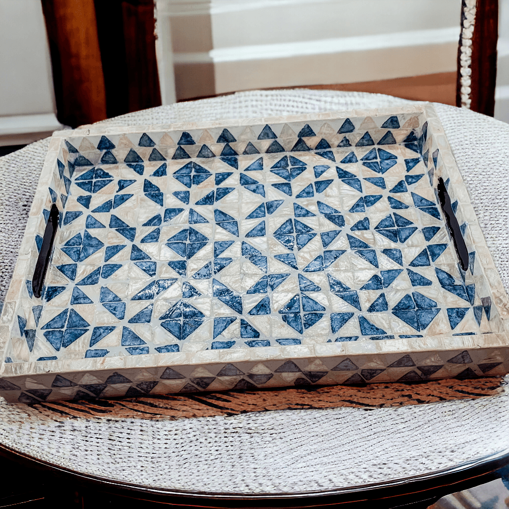 Daphne Pearl Trays - Mother of Pearl Geometric Serving Trays