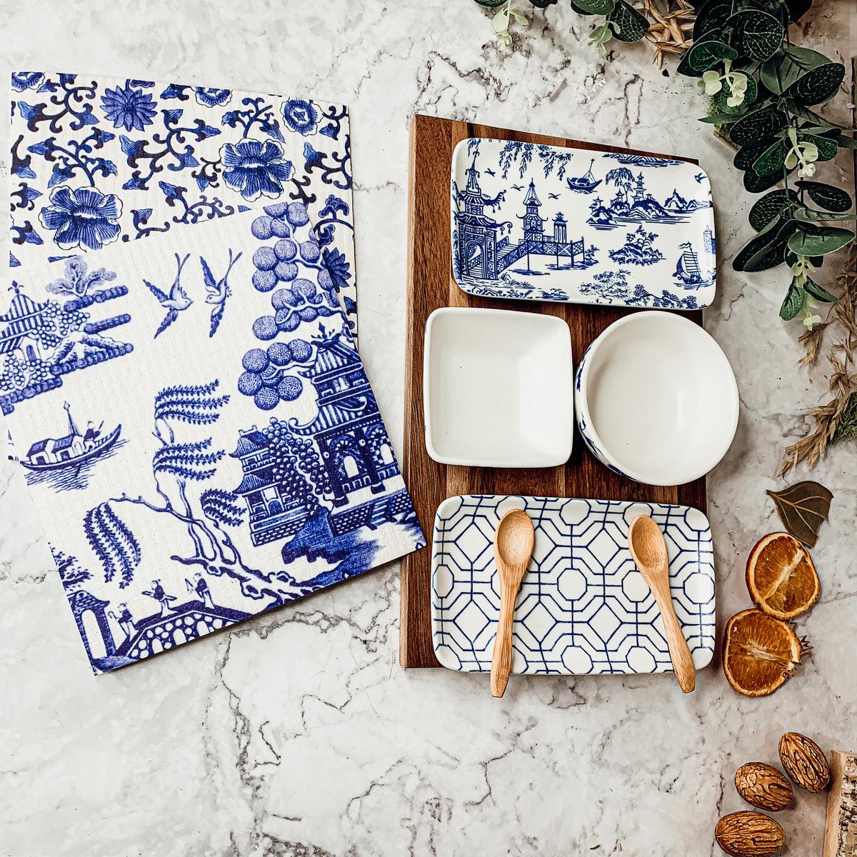 Chinoiserie Tapas Serving Set - 7 Piece Blue & White Porcelain