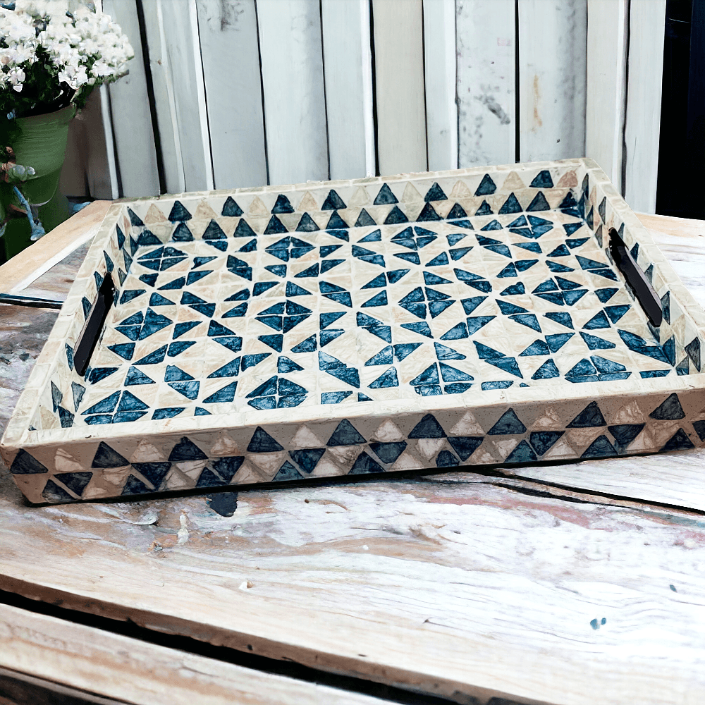 Daphne Pearl Trays - Mother of Pearl Geometric Serving Trays